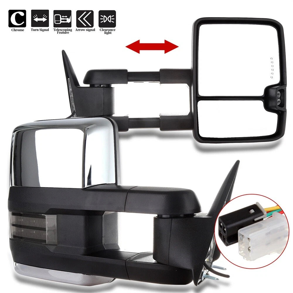 Set of 2 Power Chrome Smoke LED Signal Towing Mirrors for GMC 1500 2500 3500 (1988–1998)