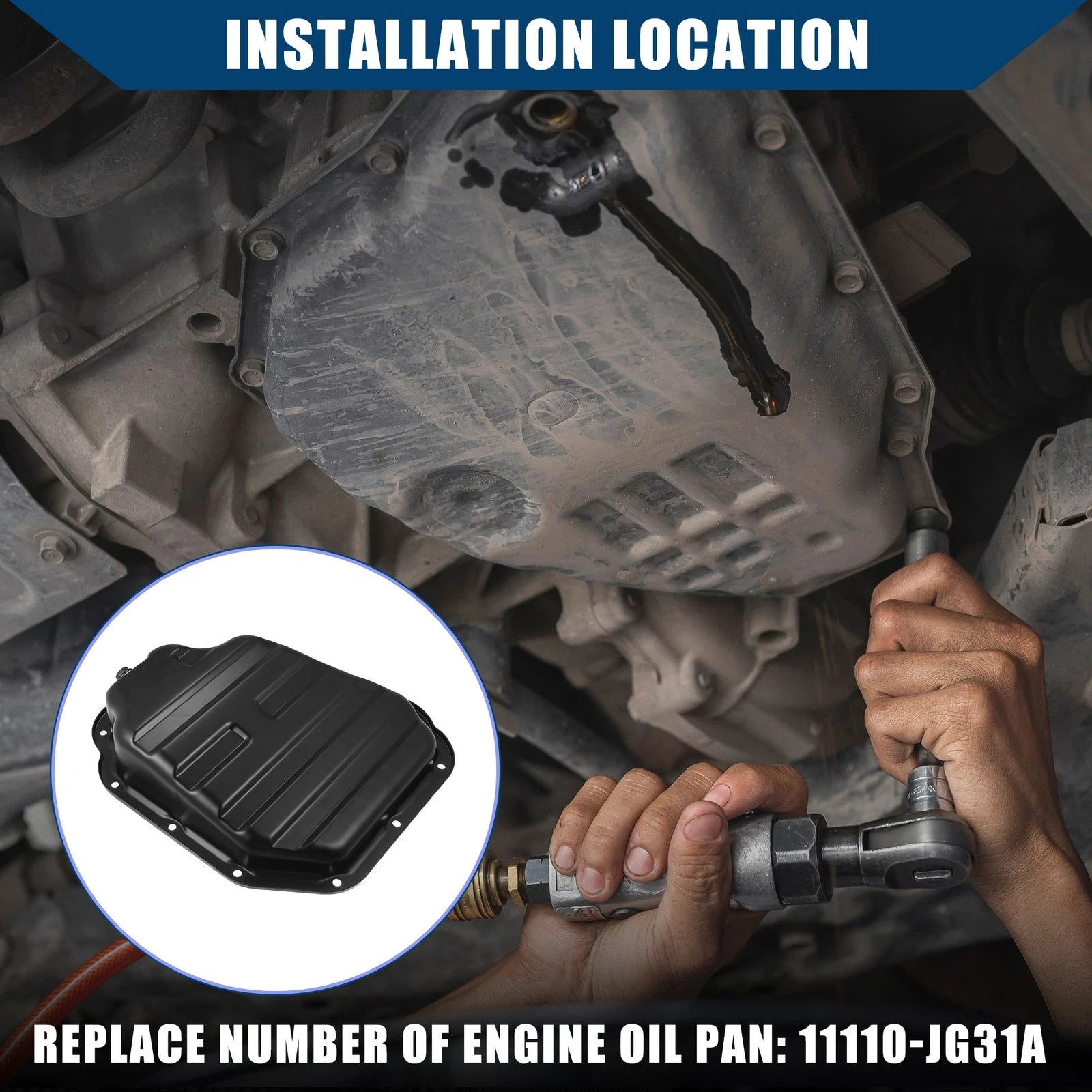 Engine Transmission Oil Pan for Nissan Rogue X-Trail (2014–2020) 11110JG31A, Anti Rust Black