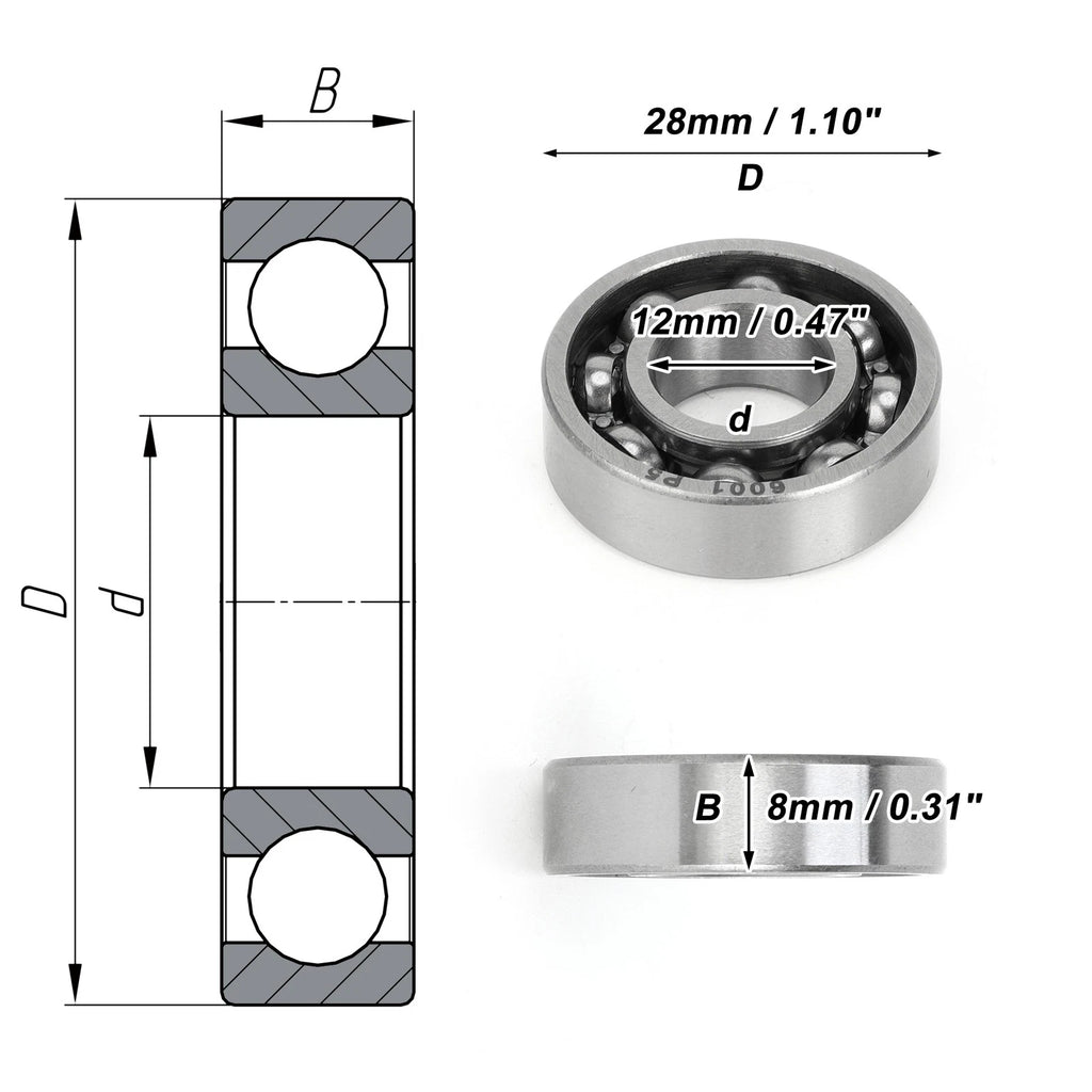 Deep Groove Ball Bearing 12x28x8mm for Scooter Skateboard (6001)