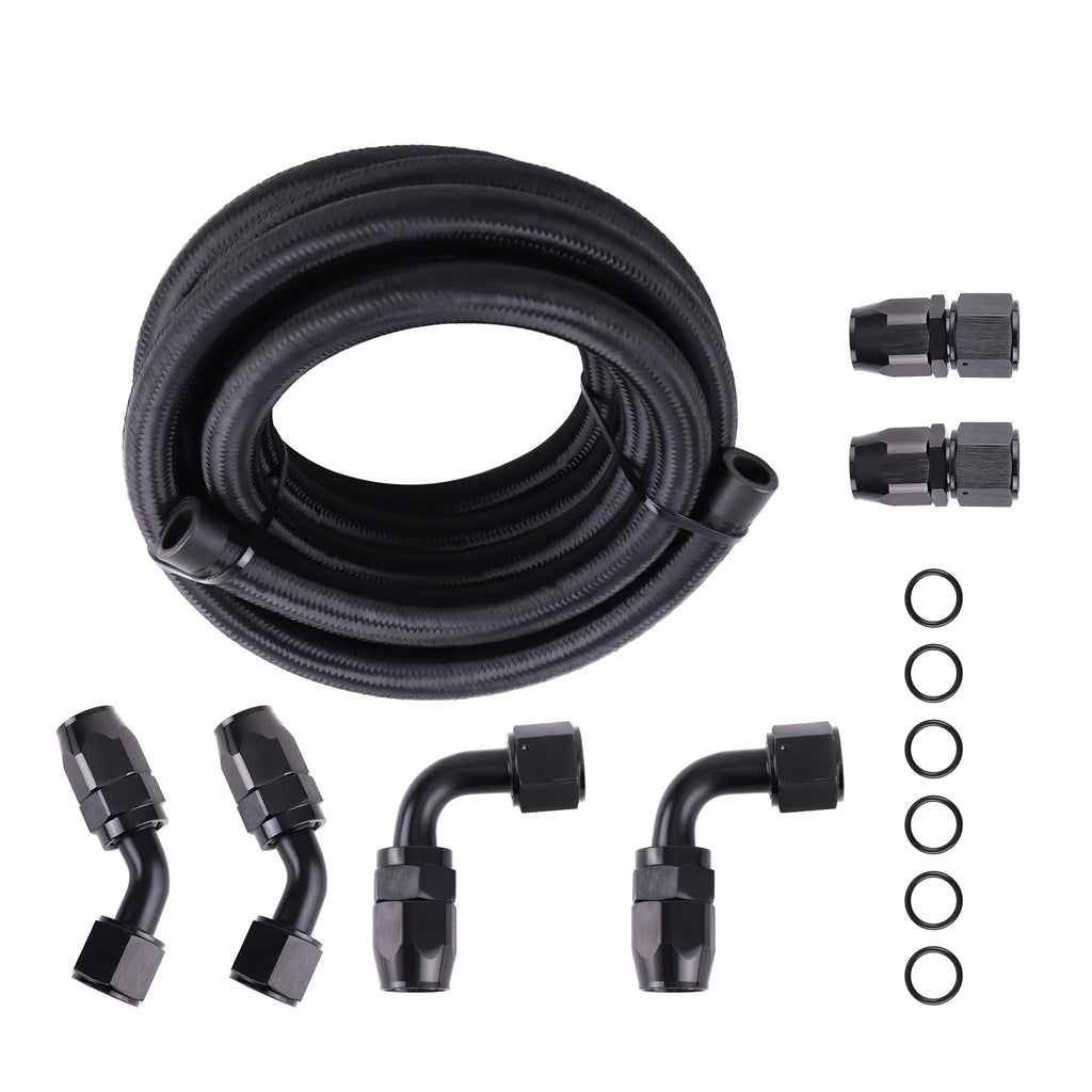 12 FT AN-10 Black Steel Nylon Braided Oil Fuel Hose Line Kit for Universal