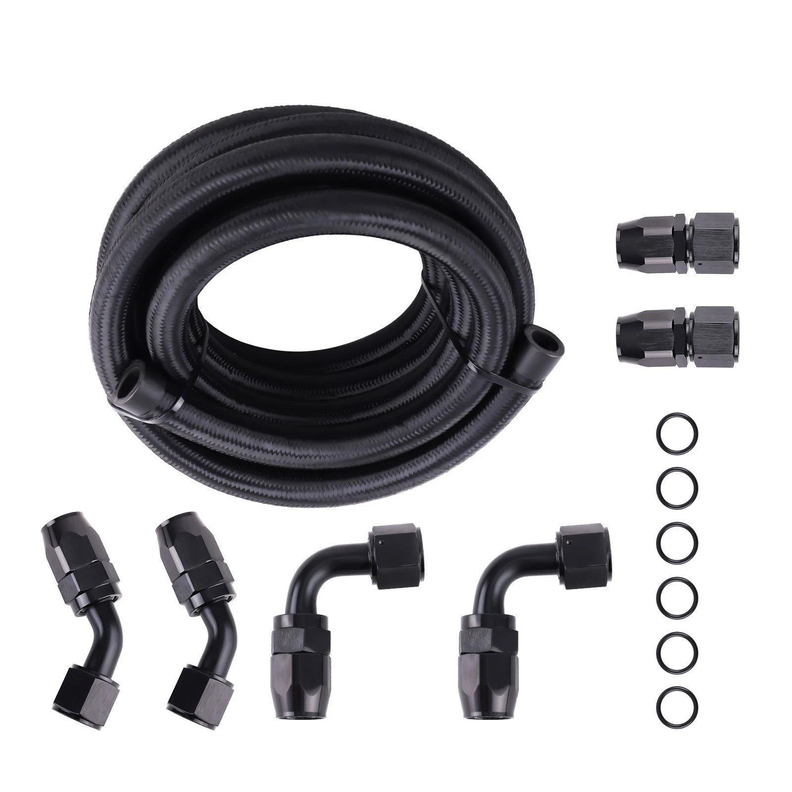 12 FT AN-10 Black Steel Nylon Braided Oil Fuel Hose Line Kit for Universal