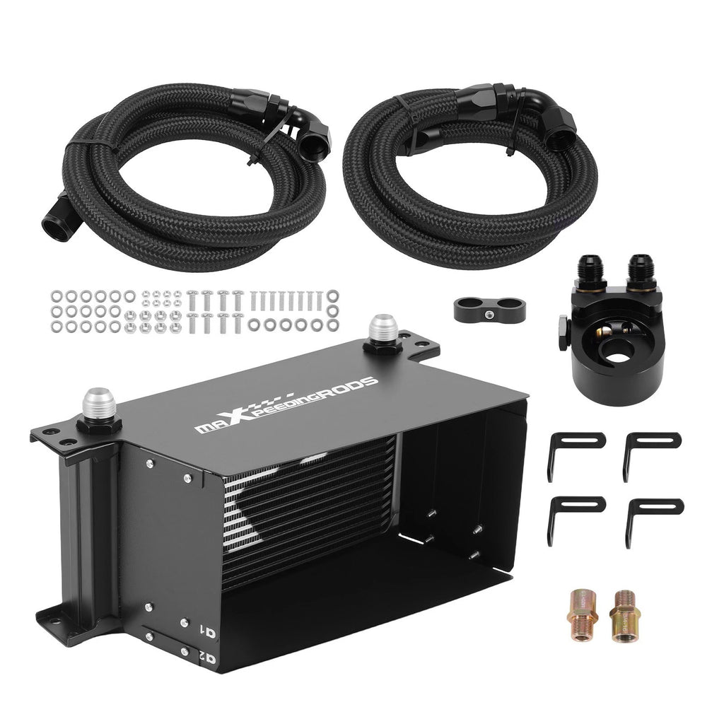Transmission Engine Oil Cooler Universal 10AN Aluminum w/ Filter Adapter