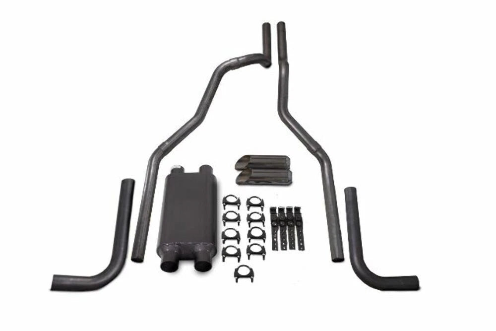 2.5" Dual Exhaust for 00-06 Chevy GMC 2500 (Dual Inlet, 2 Chamber, Side Exit)
