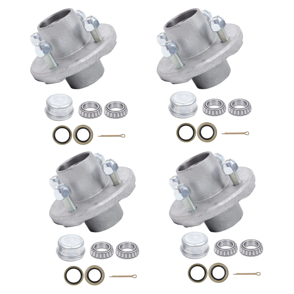 Set of 4 Galvanized Trailer Hub Kits for 2000lb Spindle (1")