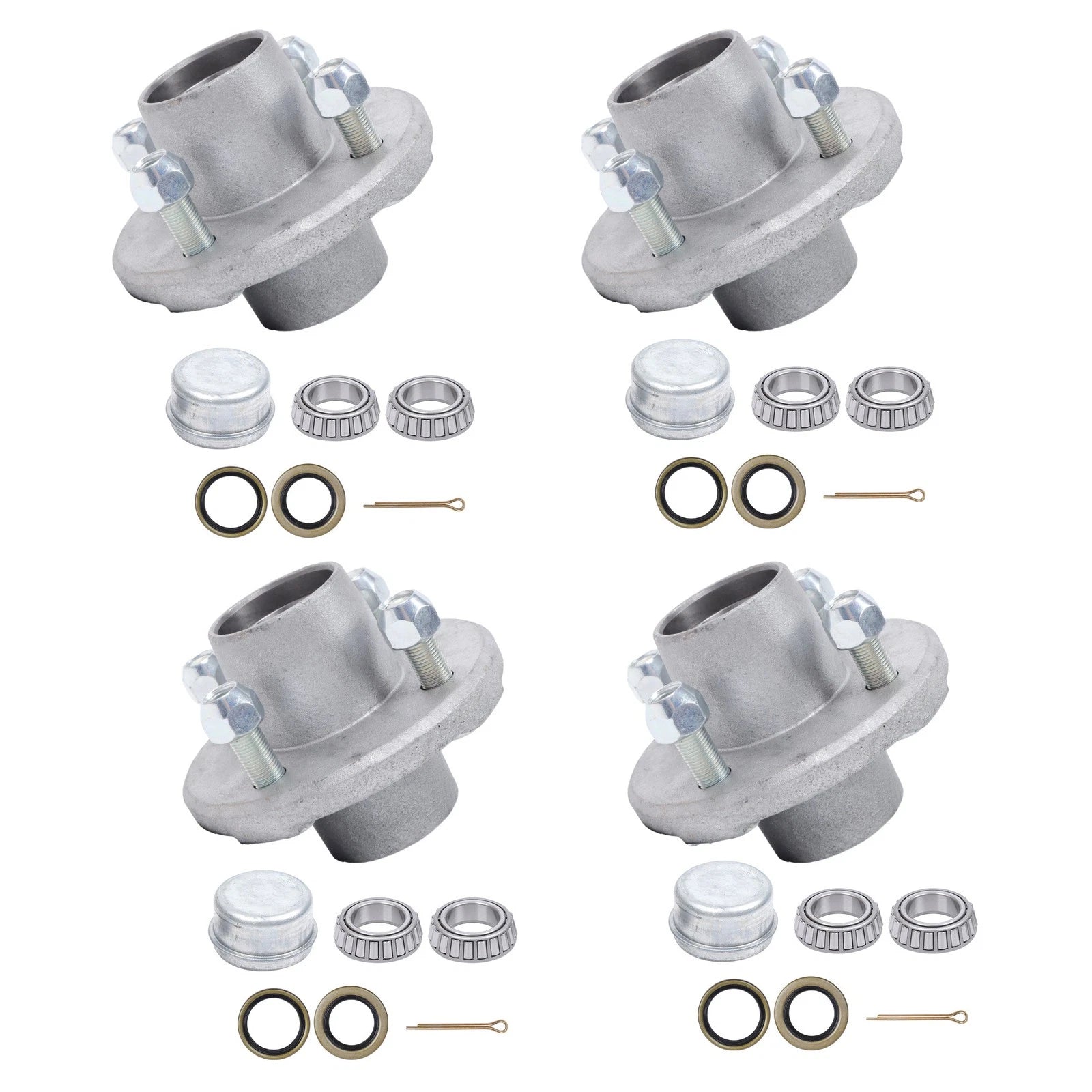 Set of 4 Galvanized Trailer Hub Kits for 2000lb Spindle (1")
