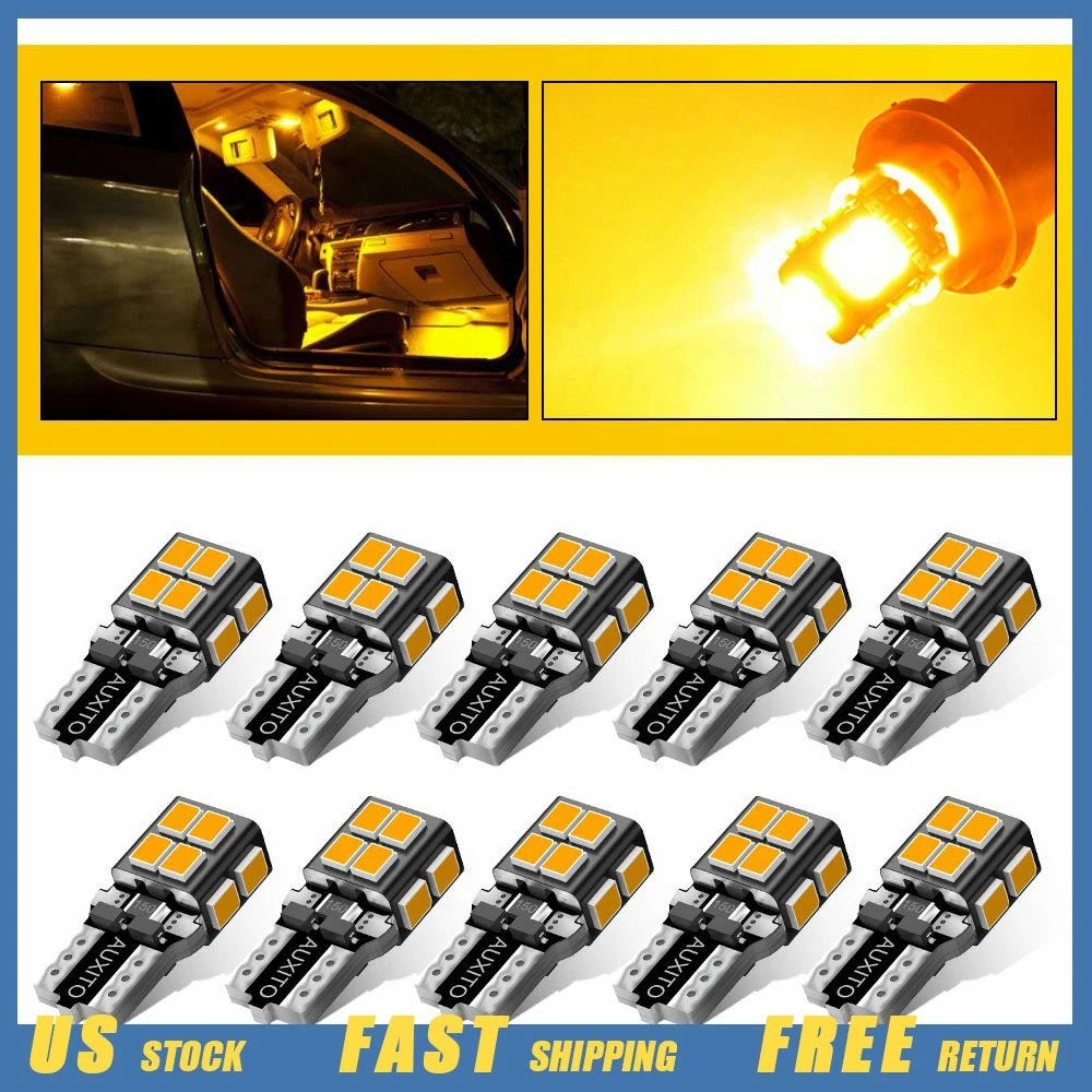 10X T10 LED Amber Bulb for Marker Dome Side License Map Plate Light