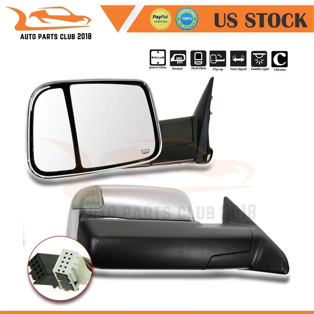 Set of 2 Chrome Tow Mirrors for Ram (2009–2015) - Power Signal Puddle Light