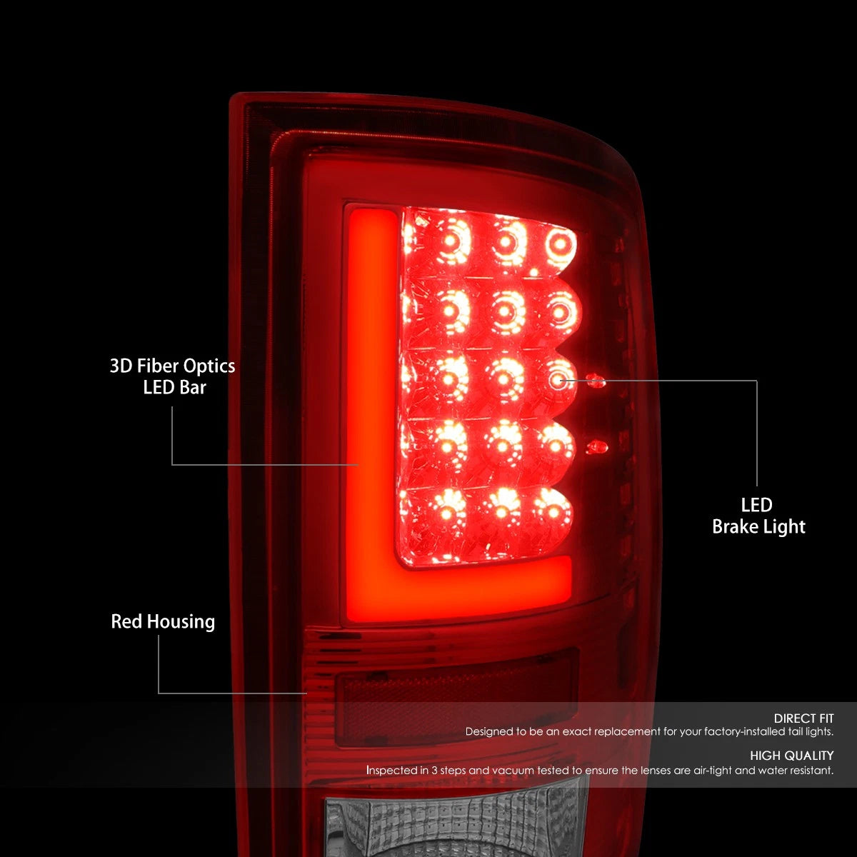 Set of 2 LED L-Tube Bar Tail Brake Light Lamps for Ram 1500 2500 (2009–2017)