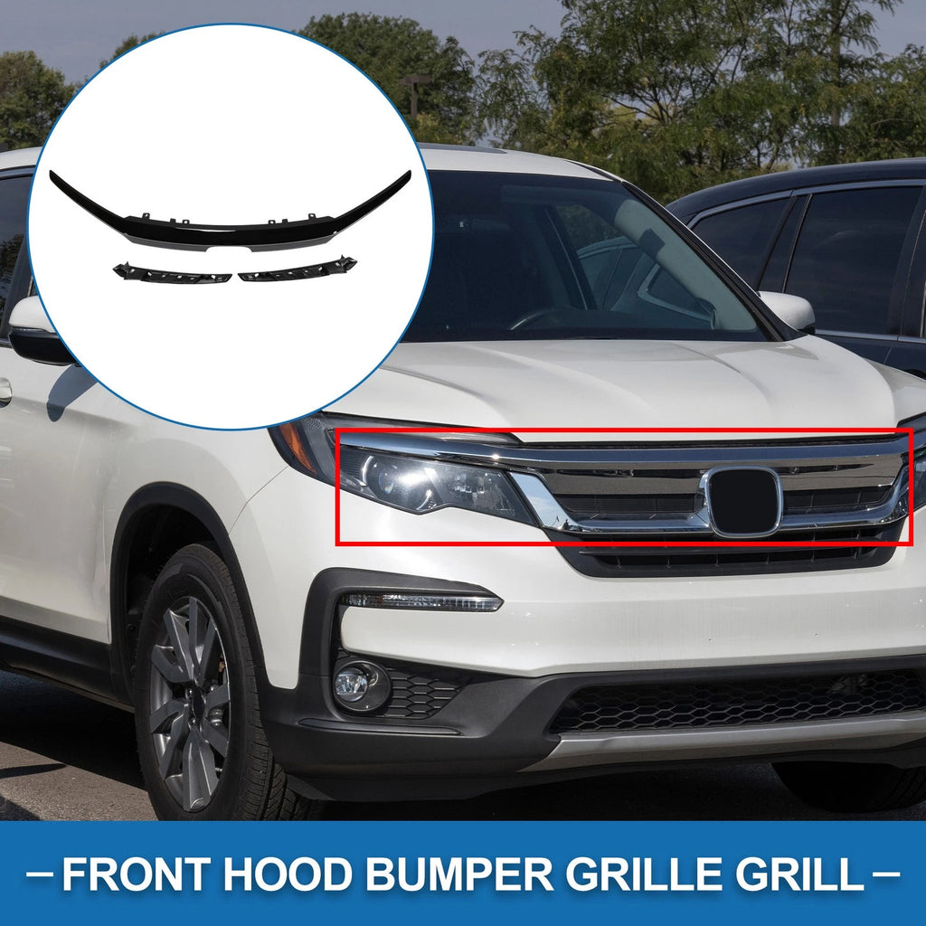 Front Upper Hood Bumper Grille for Honda Pilot (2019–2021) Black