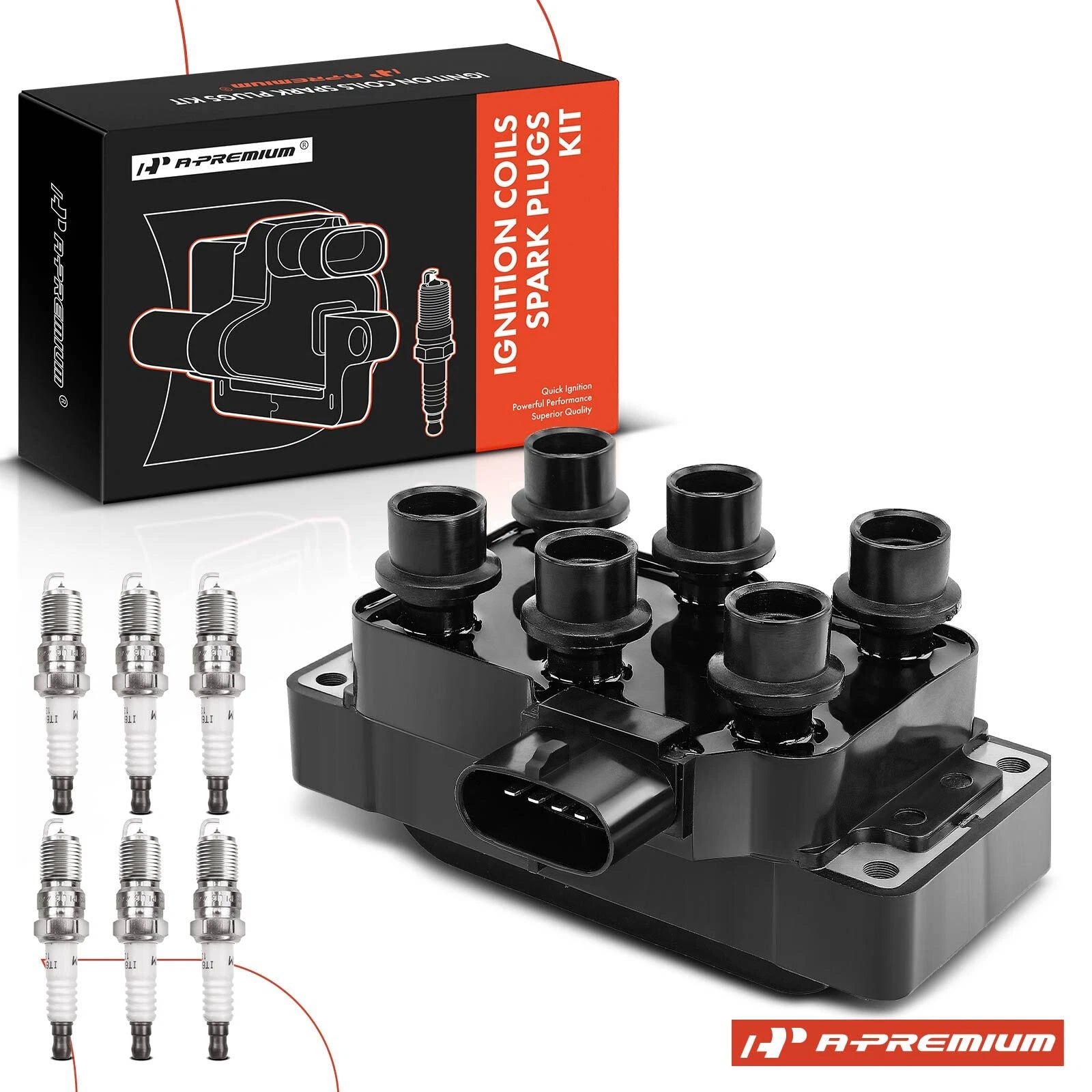Set of 6 Iridium Spark Plugs & Ignition Coil for Ford Explorer (2006–2010)