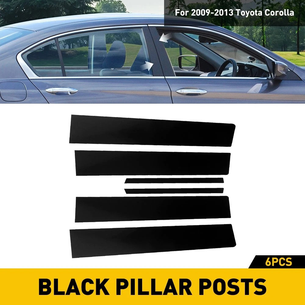 6PCS Black Window Pillar Posts Trim Cover for Toyota Corolla (2009–2013)