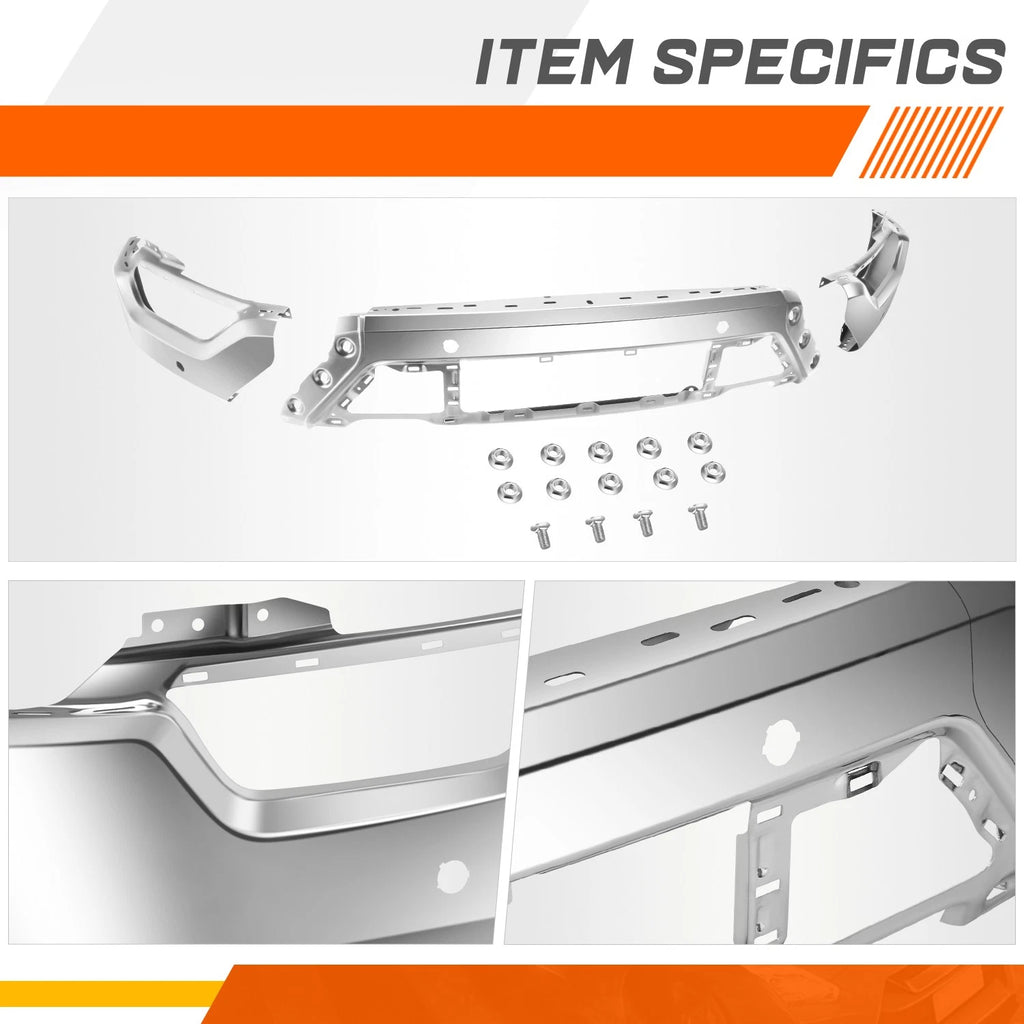Front Bumper Face Bar for Ford F-150 (2021–2023) w/Park Sensor & Fog Light Holes Chrome