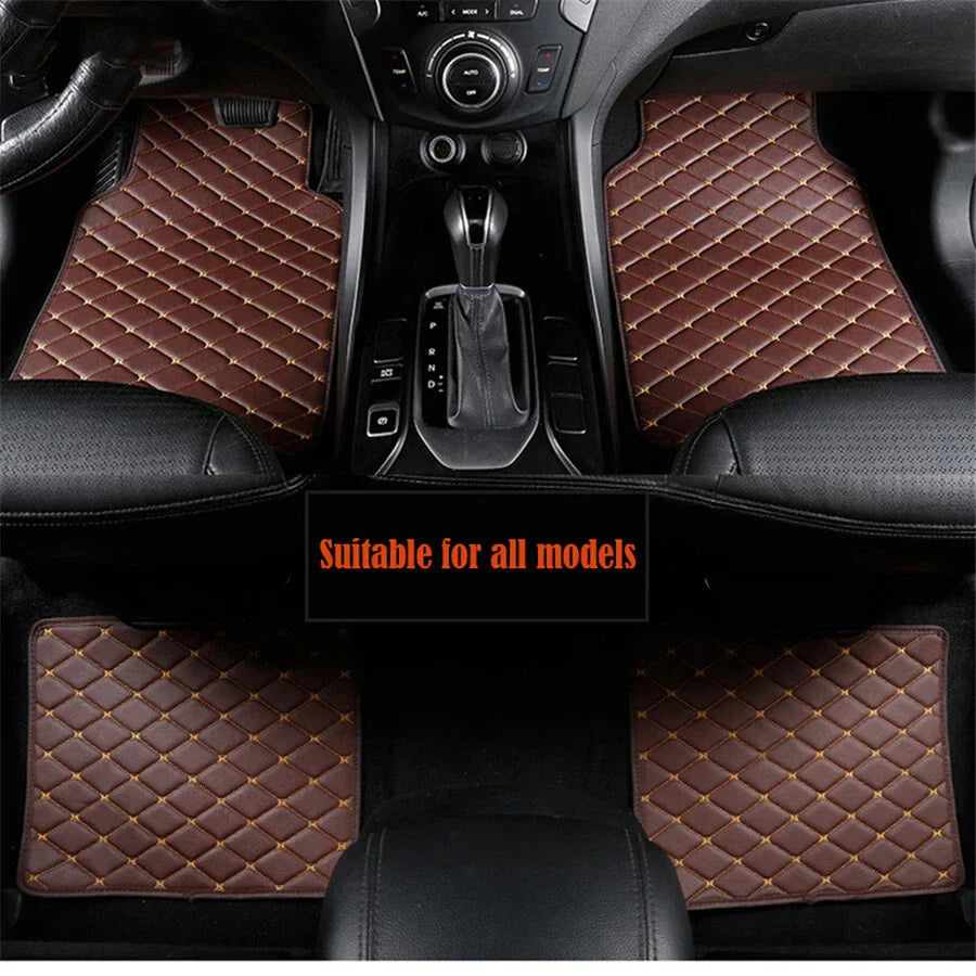 4 x PU Leather Car Floor Mats Black & Beige
