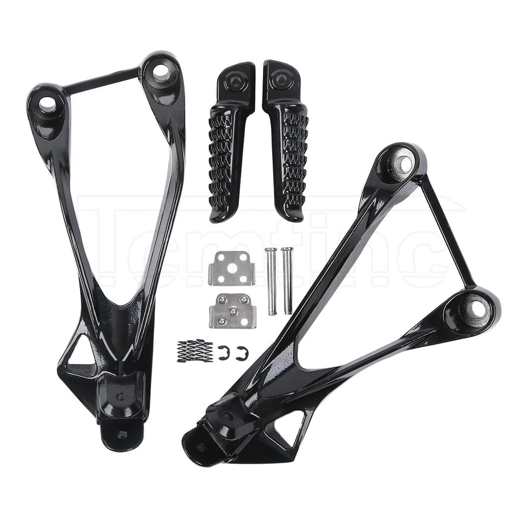 Black Rear Passenger Footpegs Footrest Bracket for Kawasaki Ninja ZX6R (2005–2008)