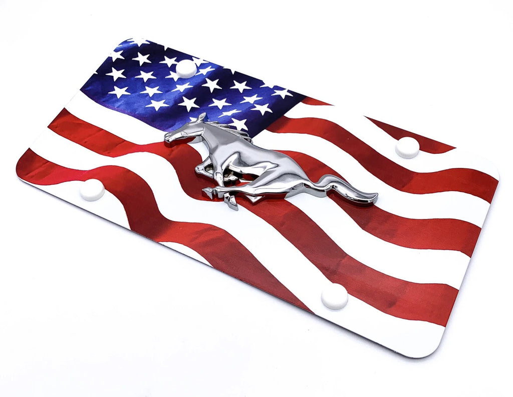 License Plate Frame American Flag Premium Color Wave for Ford Mustang (2005–2025)