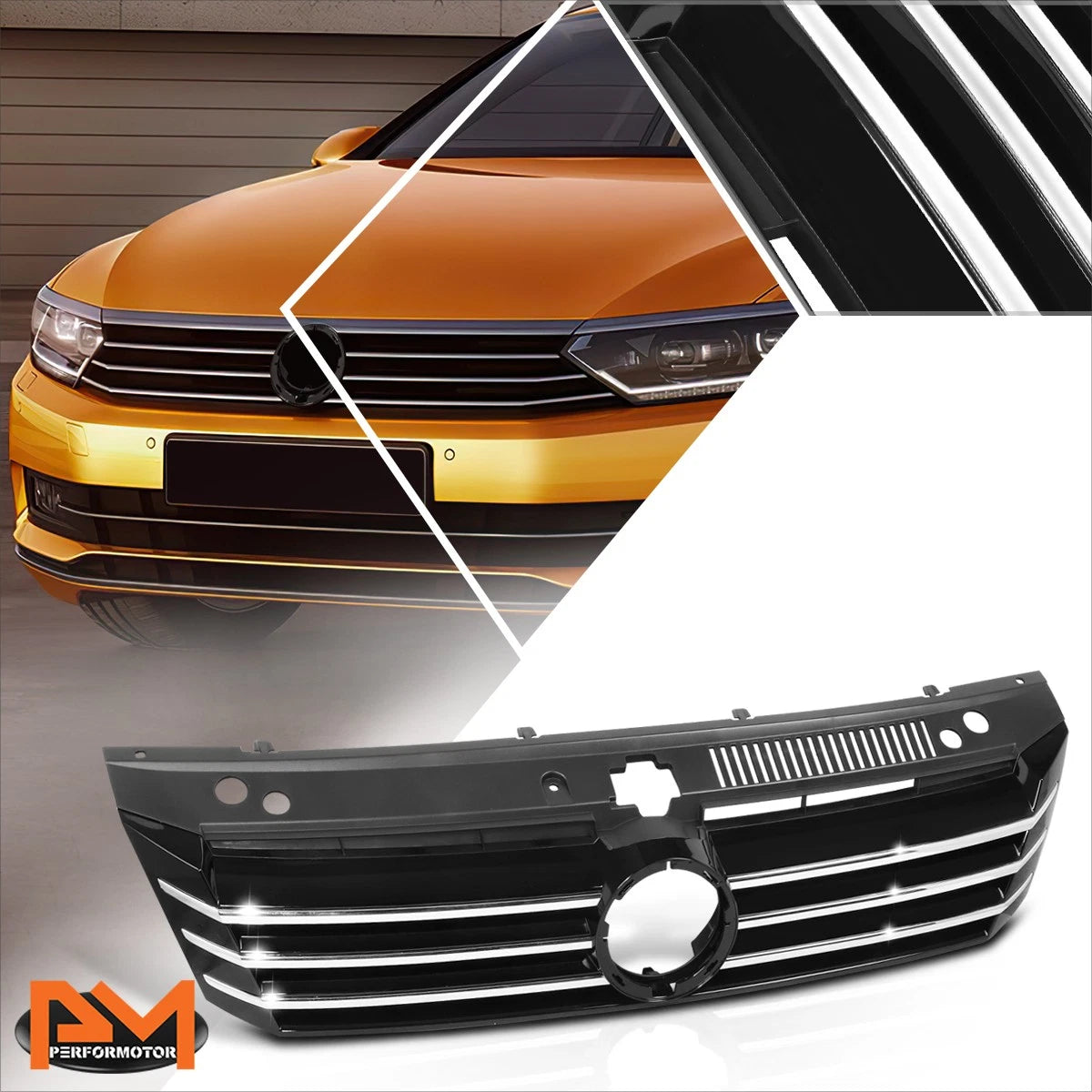 Front Grille Insert for Volkswagen Passat (2012–2015) - Horizontal Slats, Badge Slot