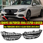 BLk w/Silver Fog Light Cover Grille for Benz C Class W205 C300 (2015–2018)