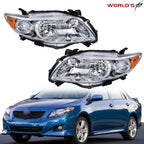 Set of 2 Halogen Chrome Amber Headlights for Toyota Corolla (2009–2010)