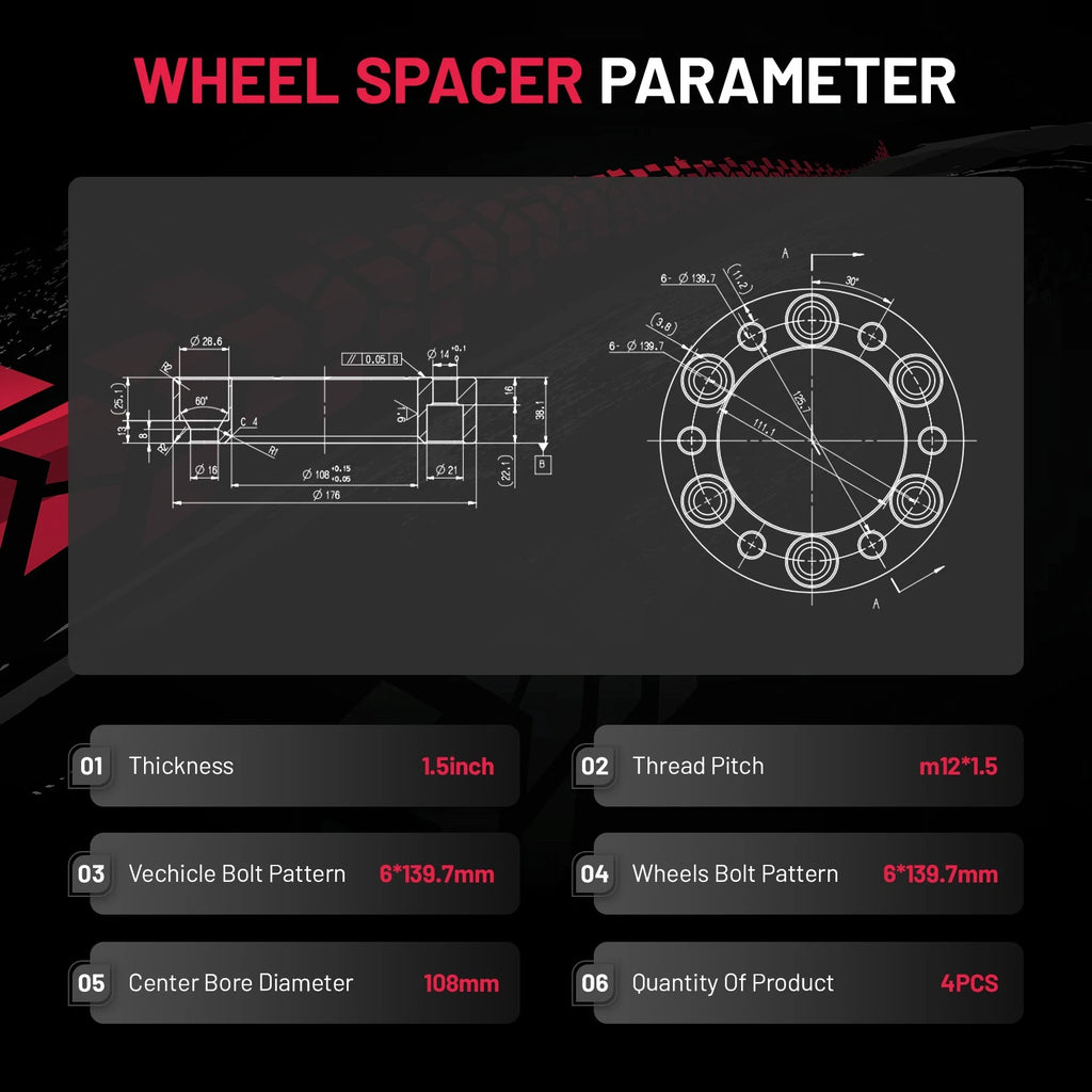4PCS 1.5" 6x5.5 Wheel Spacers for Toyota Tundra Tacoma Sequoia (2007–2024)