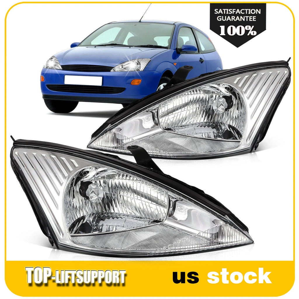 2X Headlight Assembly for Ford Focus (2000–2004) Chrome Housing