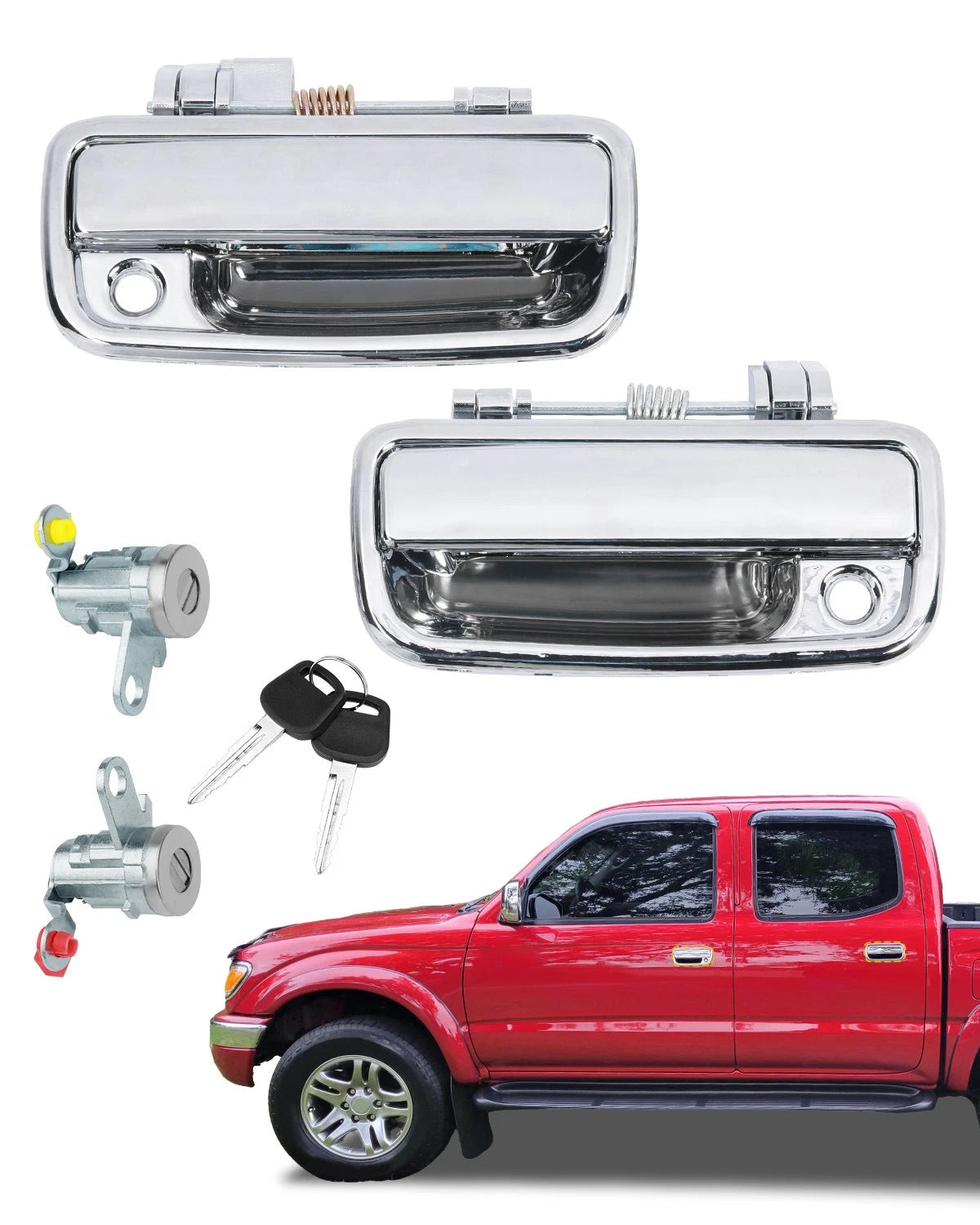 2Pcs Front Exterior Door Handles w/ Lock Cylinders for Toyota Tacoma (1995–2012)