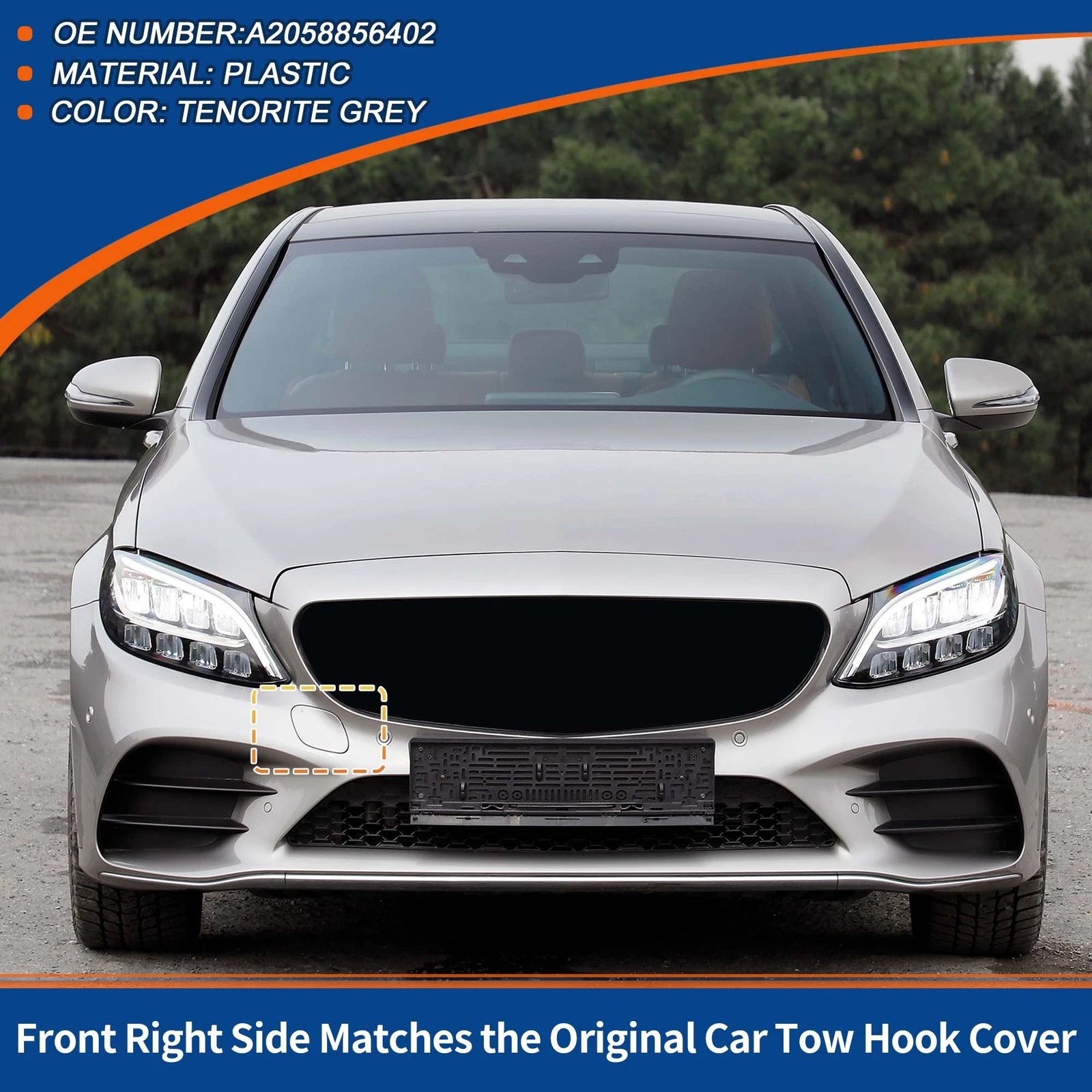 Tow Hook Cover for Mercedes-Benz (A2058856402) (2019–2023) Tenorite Grey