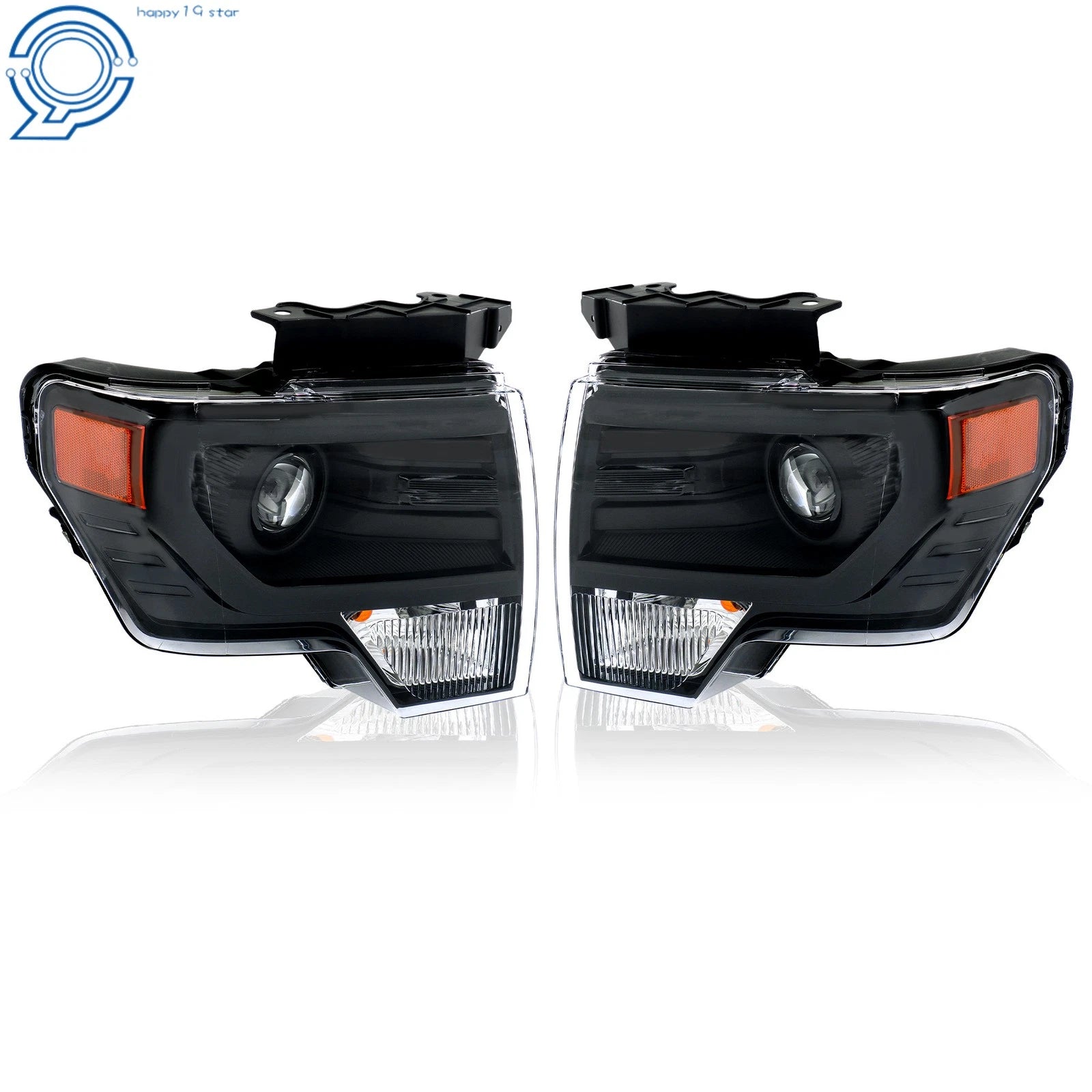 Set of 2 Black Projector Headlights for Ford F150 (2013-2014)