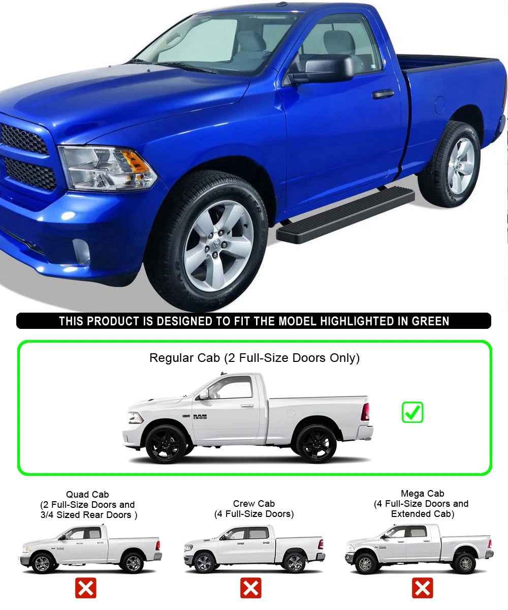 Running Boards 6in Black for Dodge Ram 1500 2500 3500 (2009-2018)