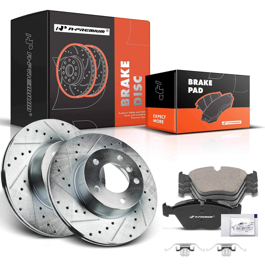 Front Drilled Brake Rotors & Ceramic Pads for BMW 328i, 325xi (2007–2008)