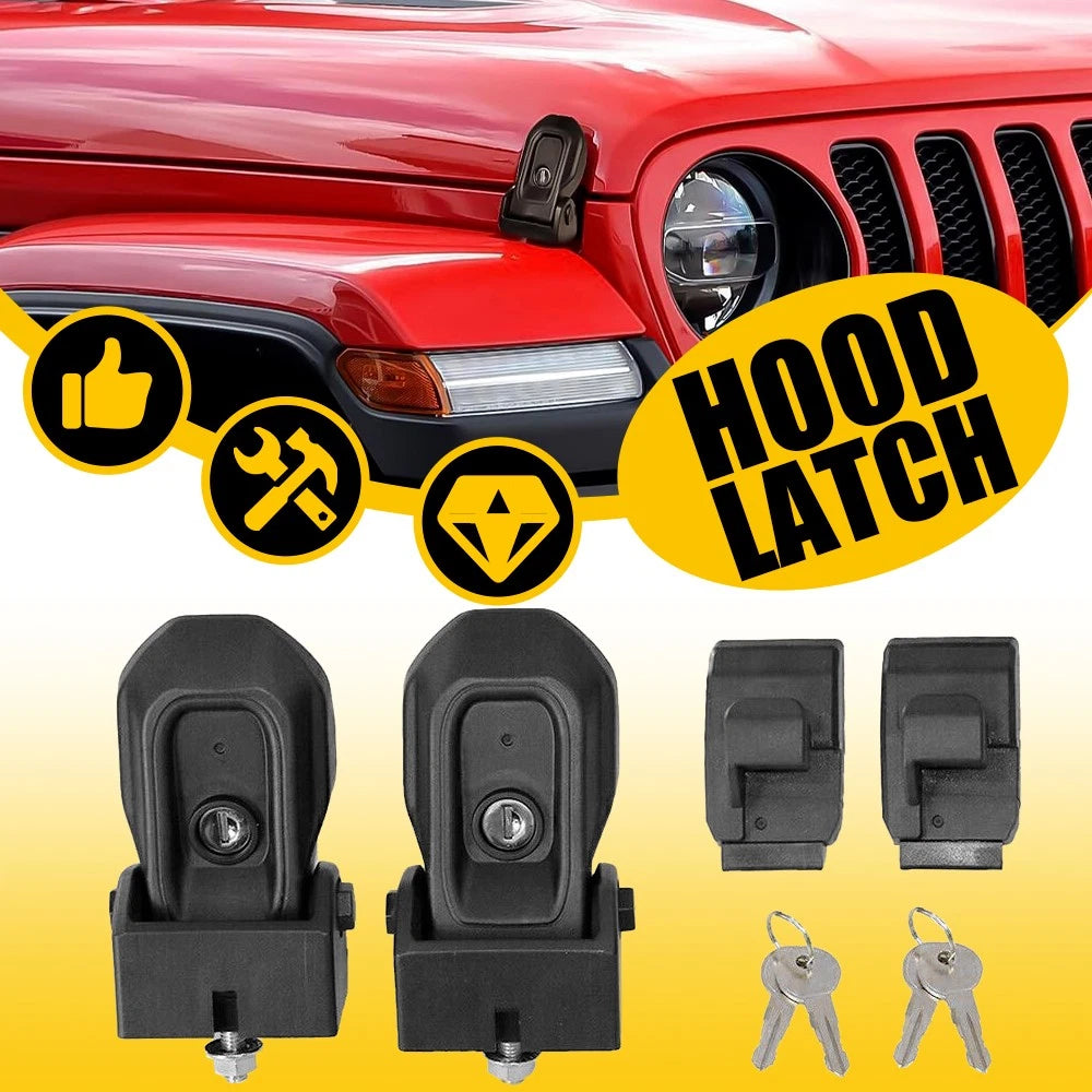 Hood Latch Lock Catch Kit for Jeep Wrangler JL JLU Gladiator JT (2018–2023)