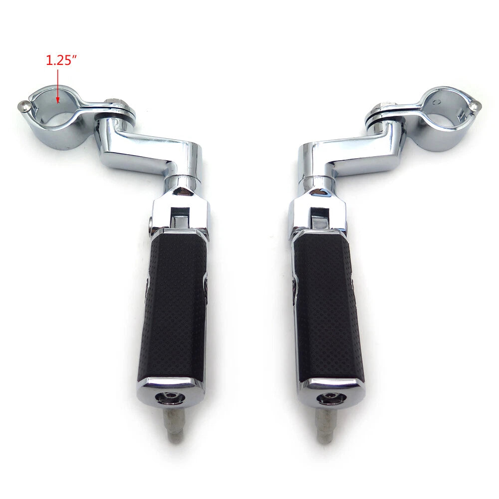 1-1/4" Chrome Gear Defiance Skull Highway Engine Guard Foot Pegs for Harley