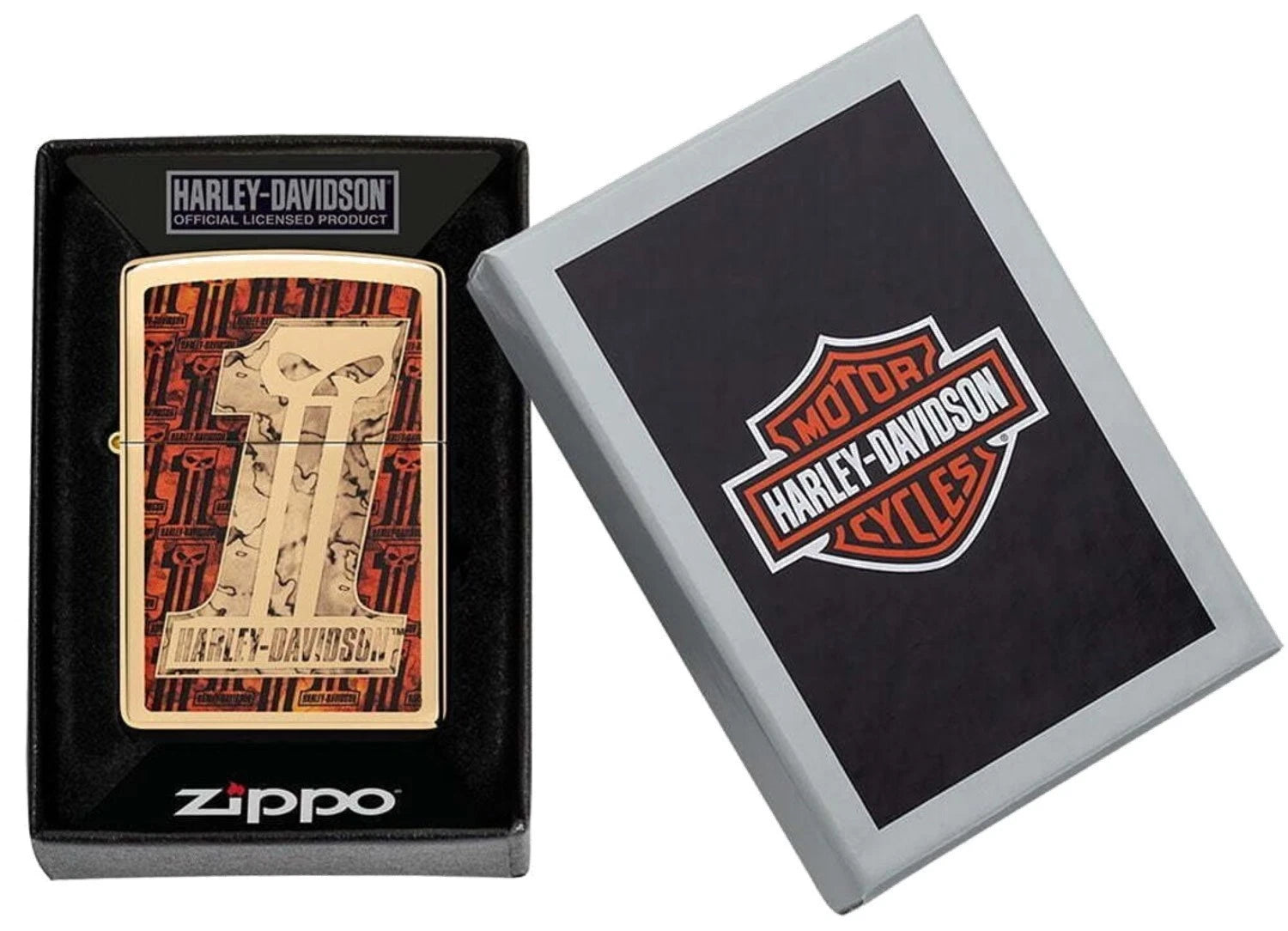 Zippo Lighter for Harley-Davidson (High Polish Brass #1 Skull Fusion 48361)