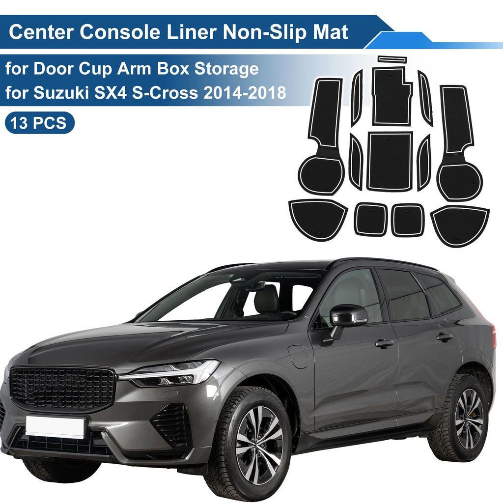 Set of 13 Non-Slip Mats for Suzuki SX4 S-Cross (2014–2018) PVC White
