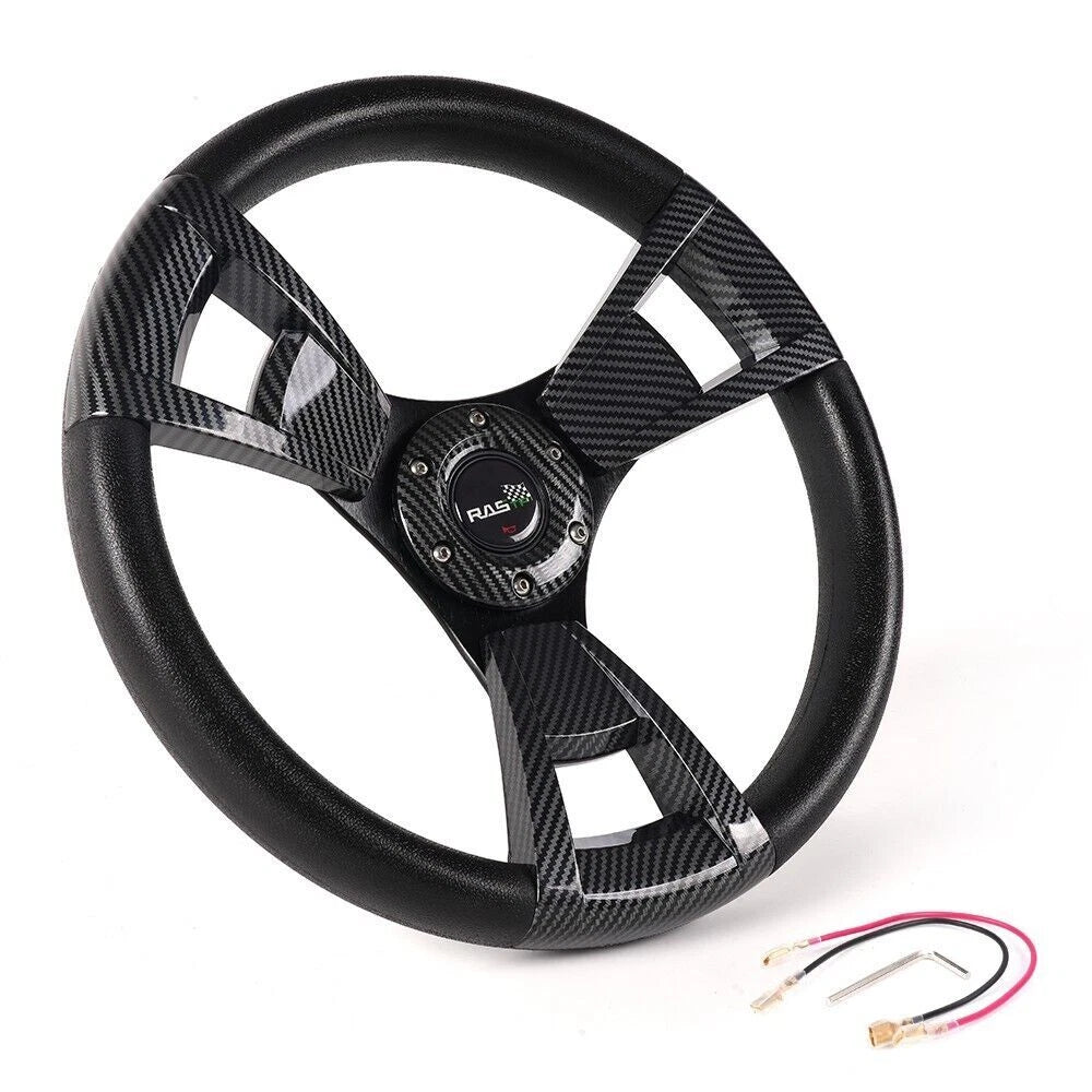 14" Billet Steering Wheel for Universal Fit - Black Grip, Carbon Fiber Trim