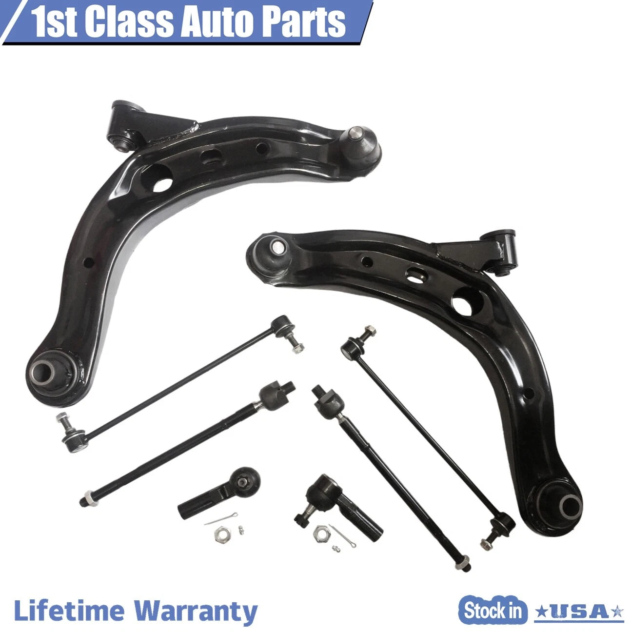 Set of 8 Front Suspension Lower Control Arms & Tie Rods for Mazda MPV (2001-2006)