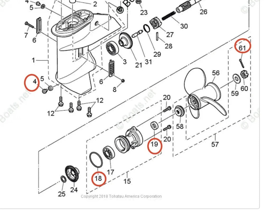 Lower Unit Seal Kit for Tohatsu 9.9HP 15HP 20/25HP 30HP 346650130 332600061