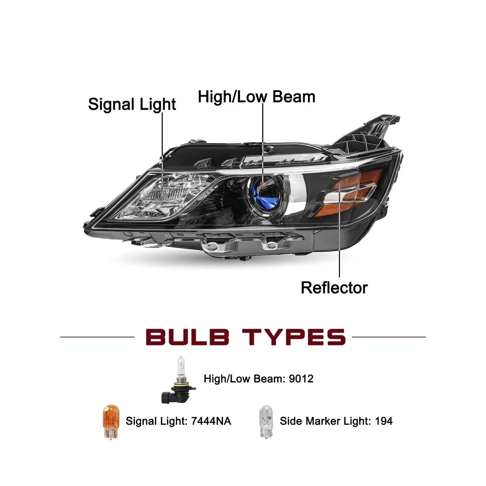Halogen Headlight Projector for Chevy Impala (2014–2020) 7 Pin Left Driver
