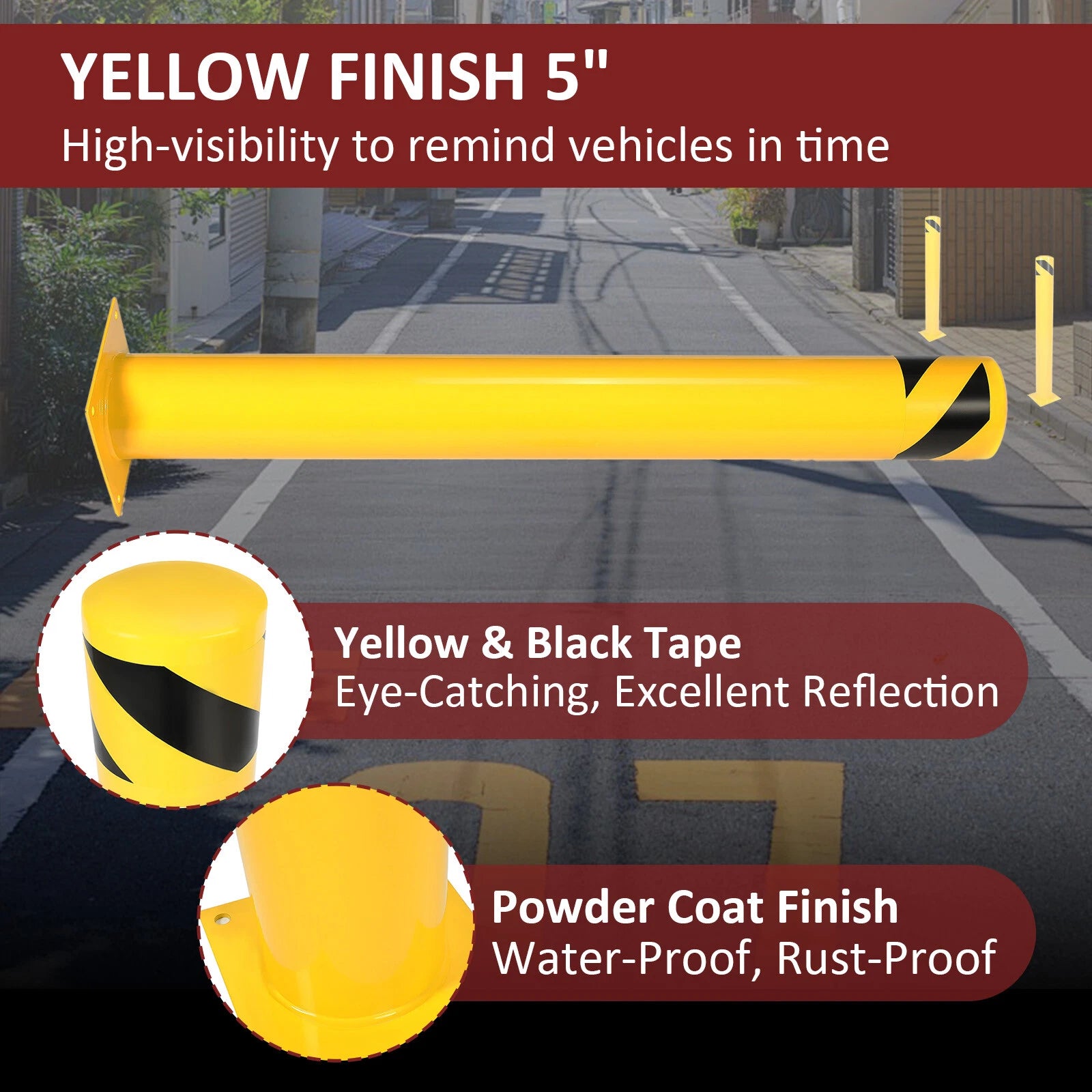 Safety Bollard for Various Applications (42" H, 5" D, Yellow)