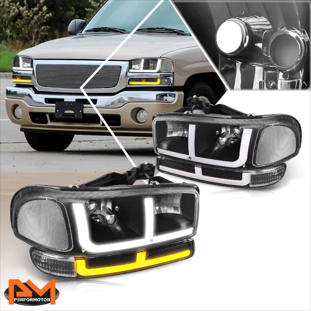 LED DRL Headlights for GMC Sierra/Yukon (1999–2007) Clear Lens/Black