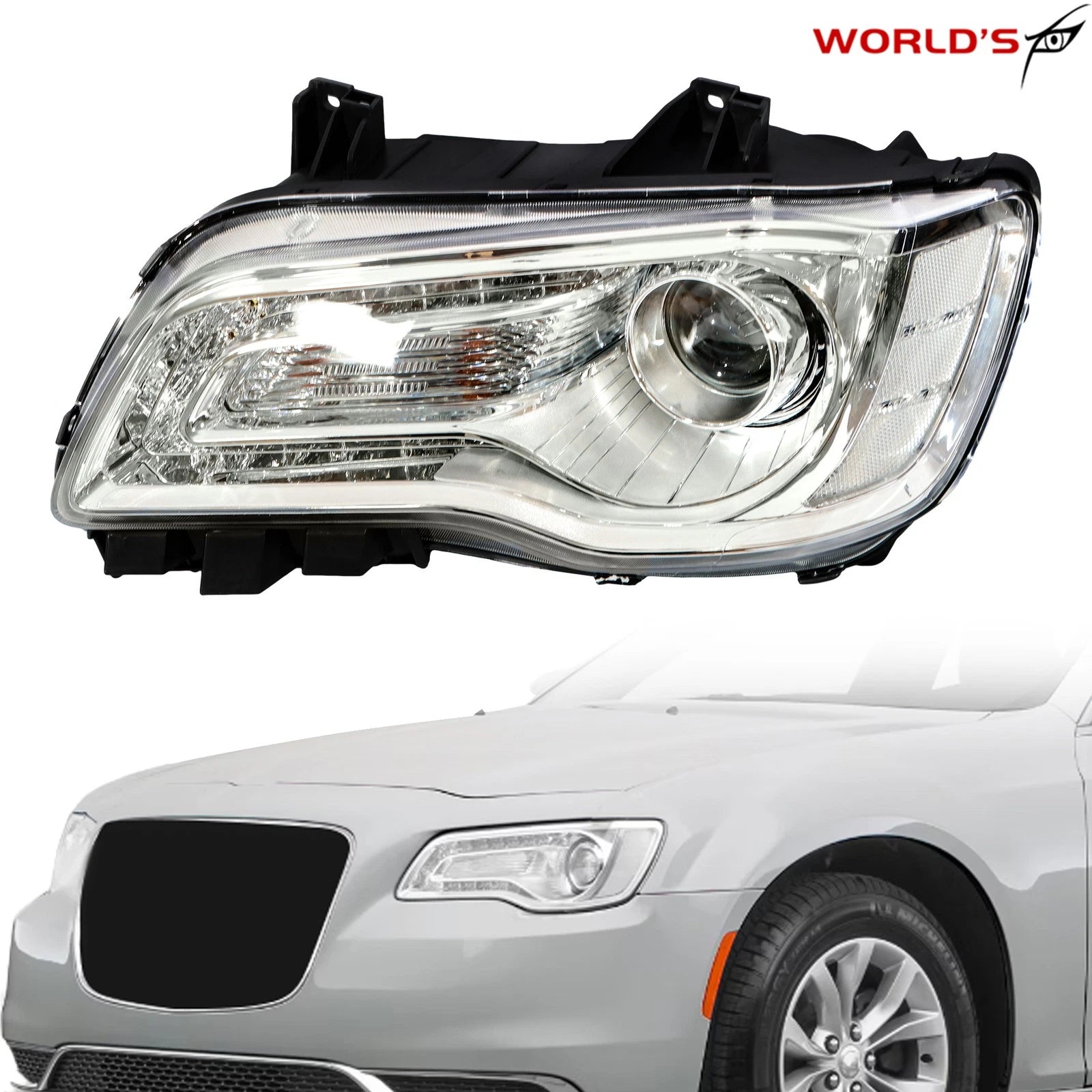 Headlight for Chrysler 300 (2018–2023) Halogen Chrome Driver Side