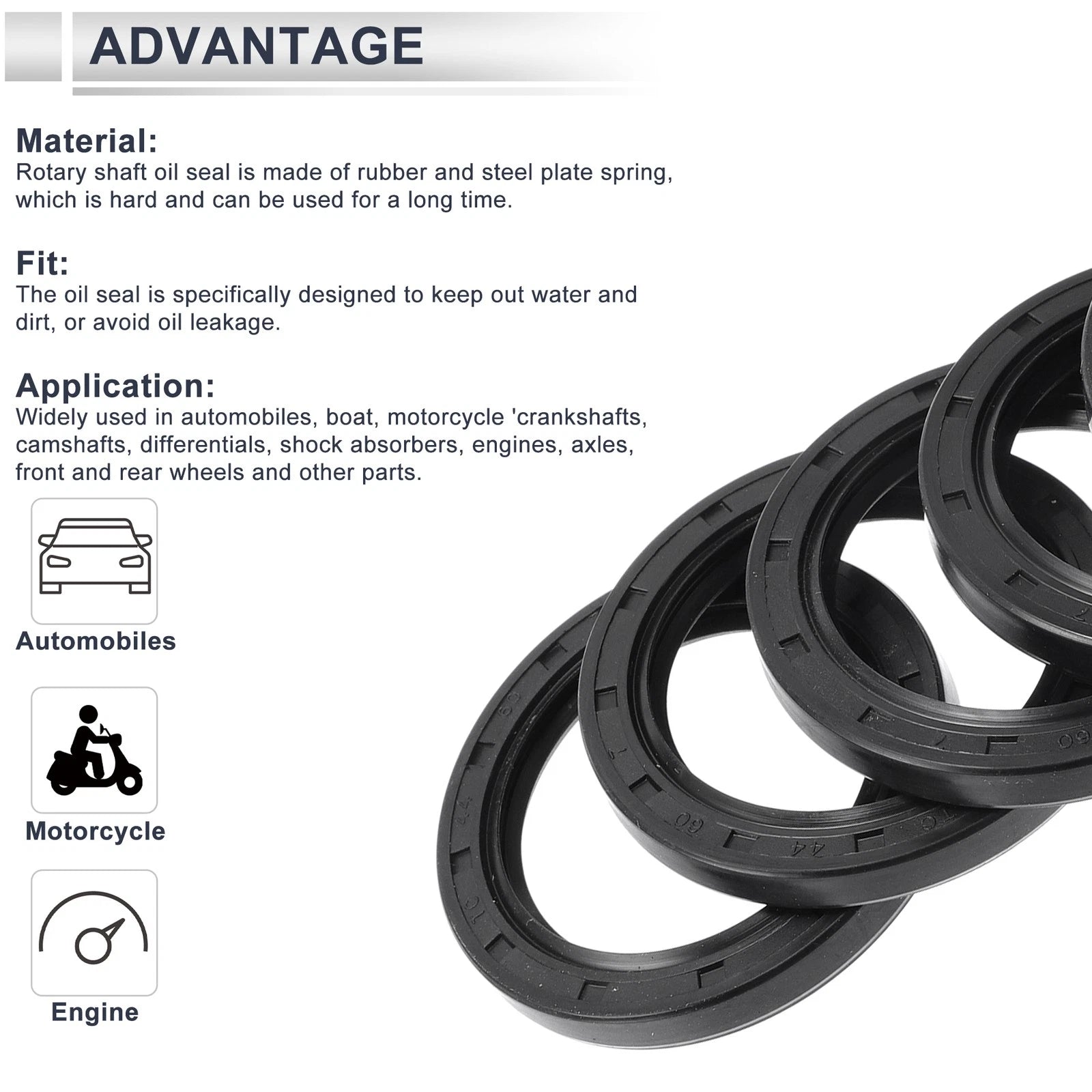 Set of 5 Oil Seal Rotary Shaft Seal Nitrile Rubber 44x60x7mm