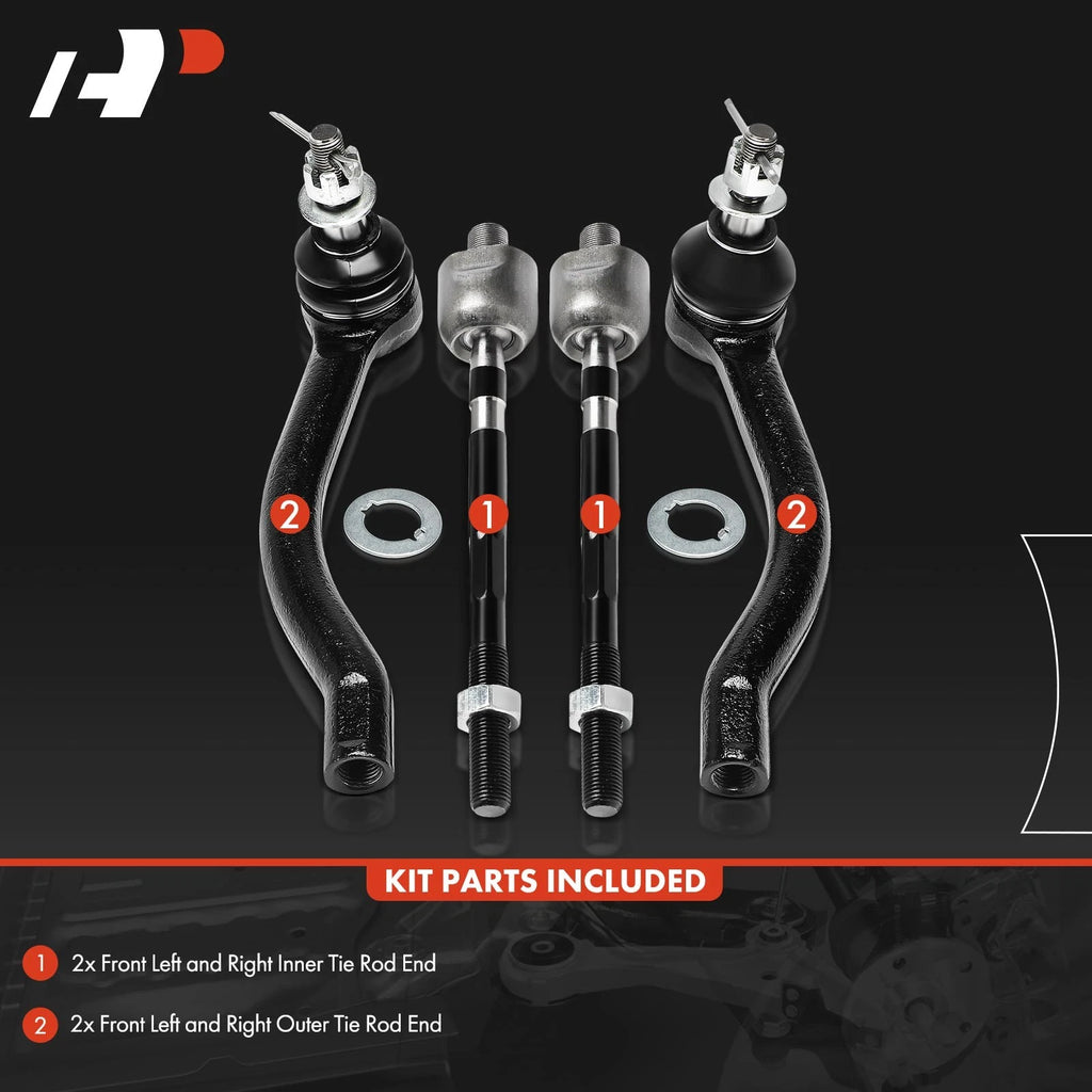 Set of 4 Front Inner Outer Tie Rod Ends for Nissan Maxima (2009–2014)
