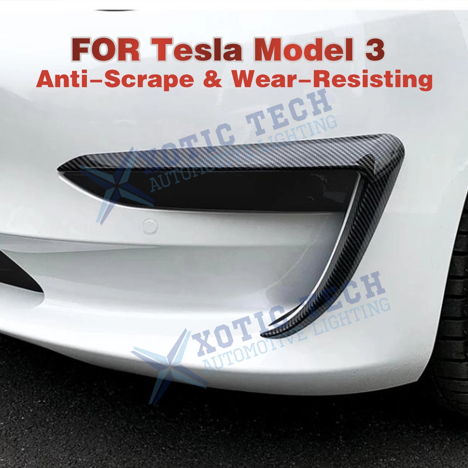 Front Fog Light Eyebrow Decor Carbon Fiber for Tesla Model 3 (2017-2023)
