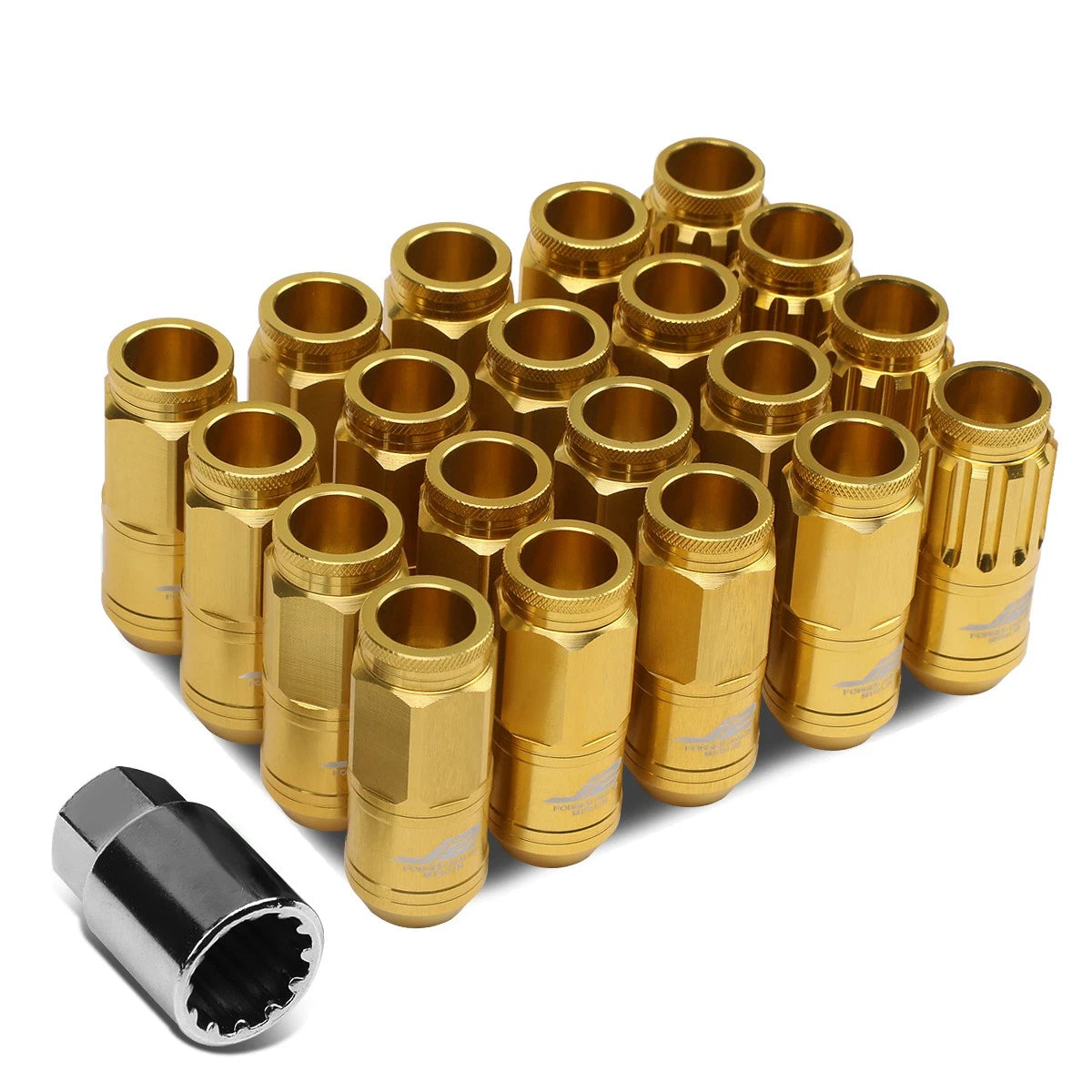 16 Pcs J2 7075 Forged Aluminum M12x1.5 Open-End Lug Nut Set w/4 Lock+Key Gold