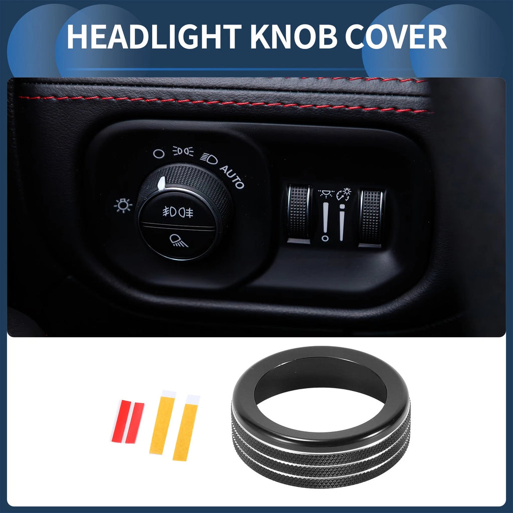 Headlight Fog Light Switch Knob Cover Ring for Dodge RAM (2018–2022) Black 1 Pc