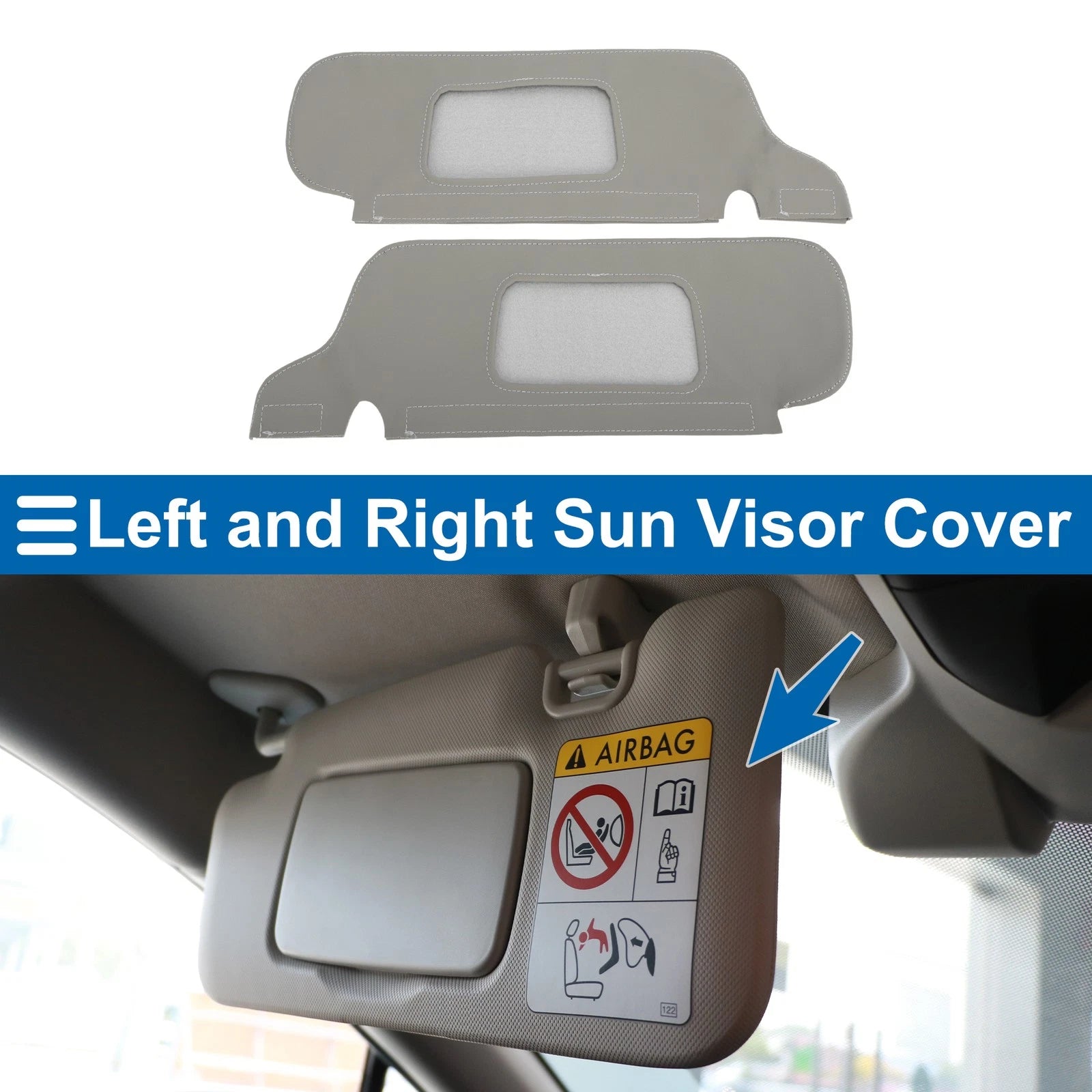 Set of 2 Sun Visor Covers for Ford Mustang (1994–2004) Left & Right Gray