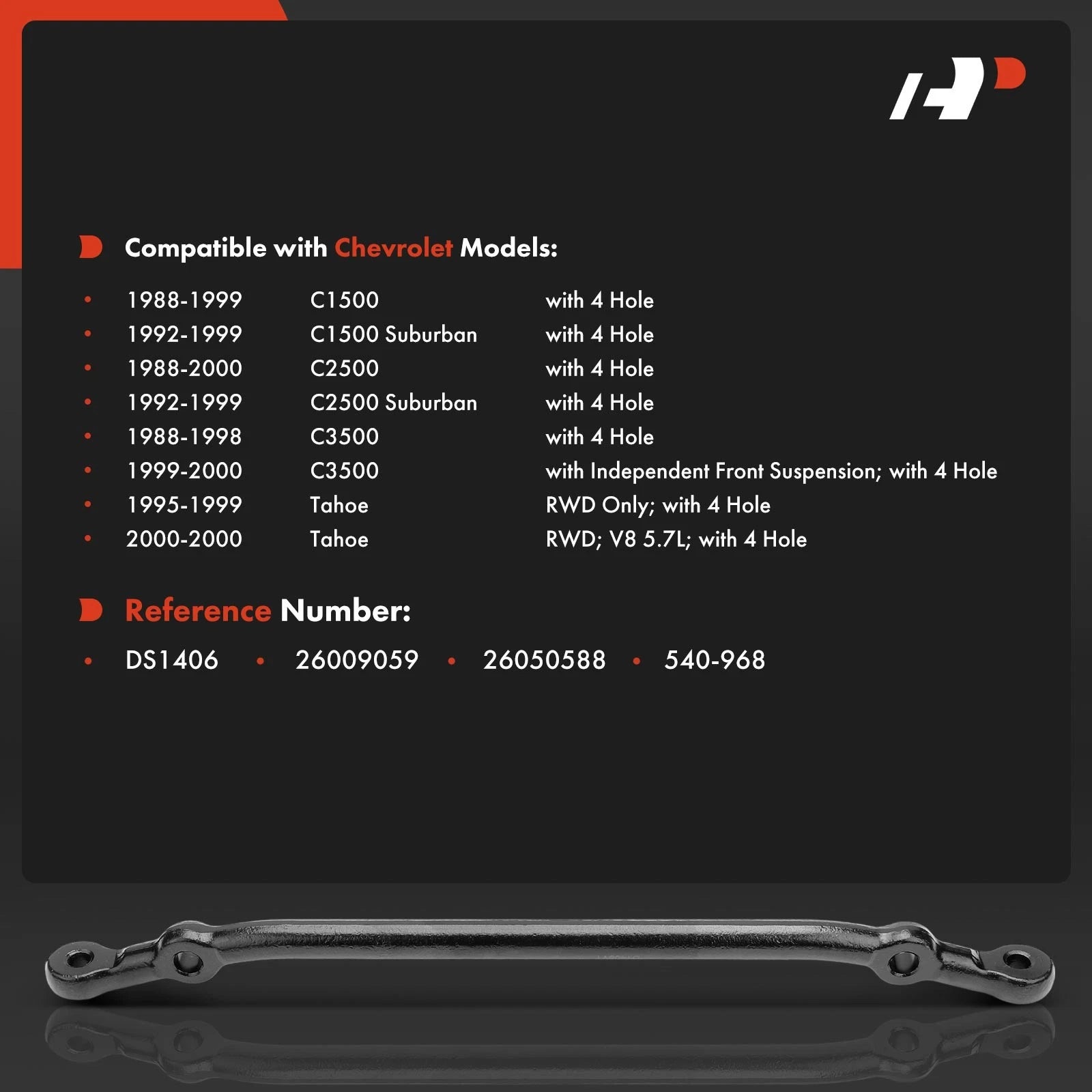 Center Link for Chevrolet Tahoe, C1500, C2500, Suburban, C3500 (1995–2000)