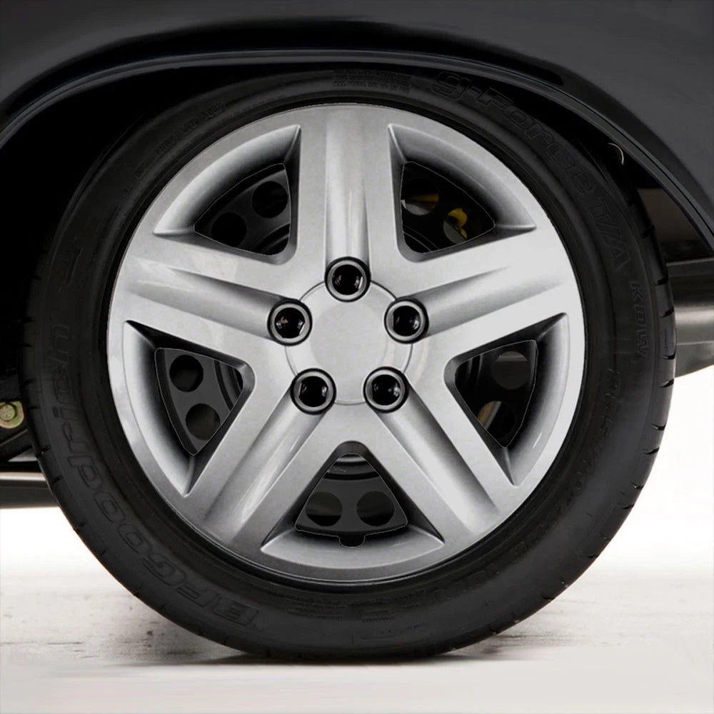 Set of Four 17" Silver ABS 5 Spoke Hubcap Wheel Covers (Push-on)