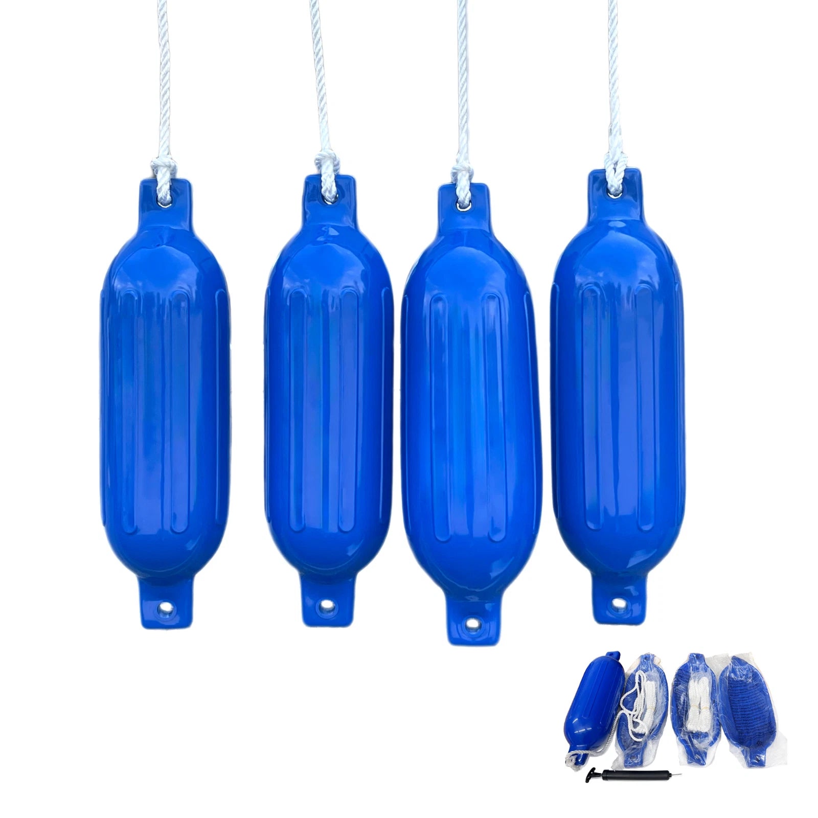 Set of 4 Ribbed Inflatable Vinyl Boat Fenders for Docking (5.5"X20")