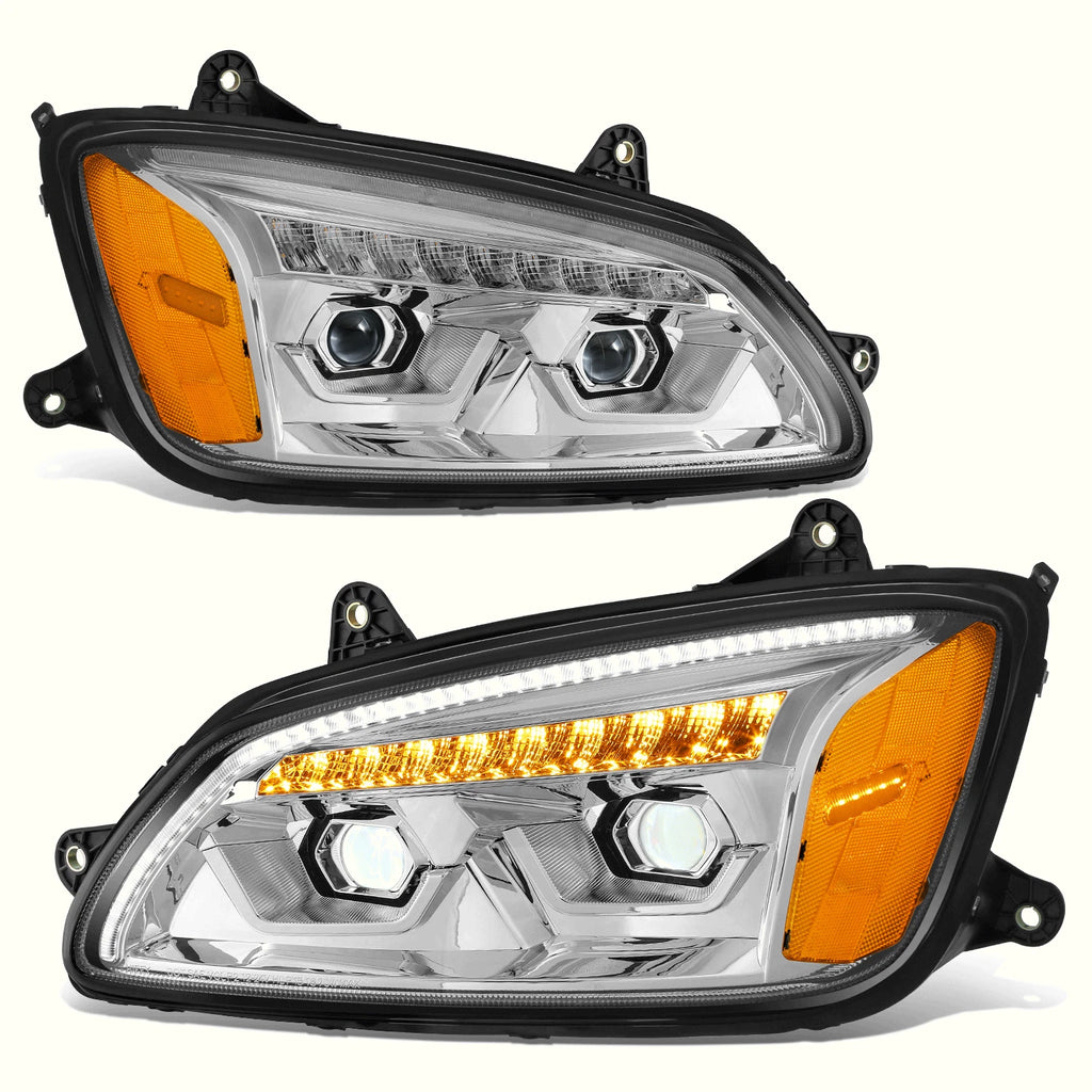 LED Sequential Chasing Projector Chrome Amber Headlights for Kenworth T660 (2008–2017)